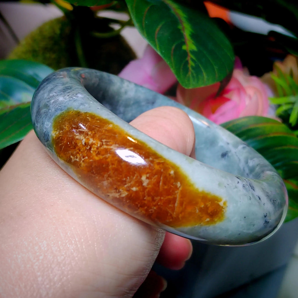 Certified Natural Xiuyan Golden Mark Jade Bangle “Ink & Gold Harmony” 57.5mm | SL554 SL Precious