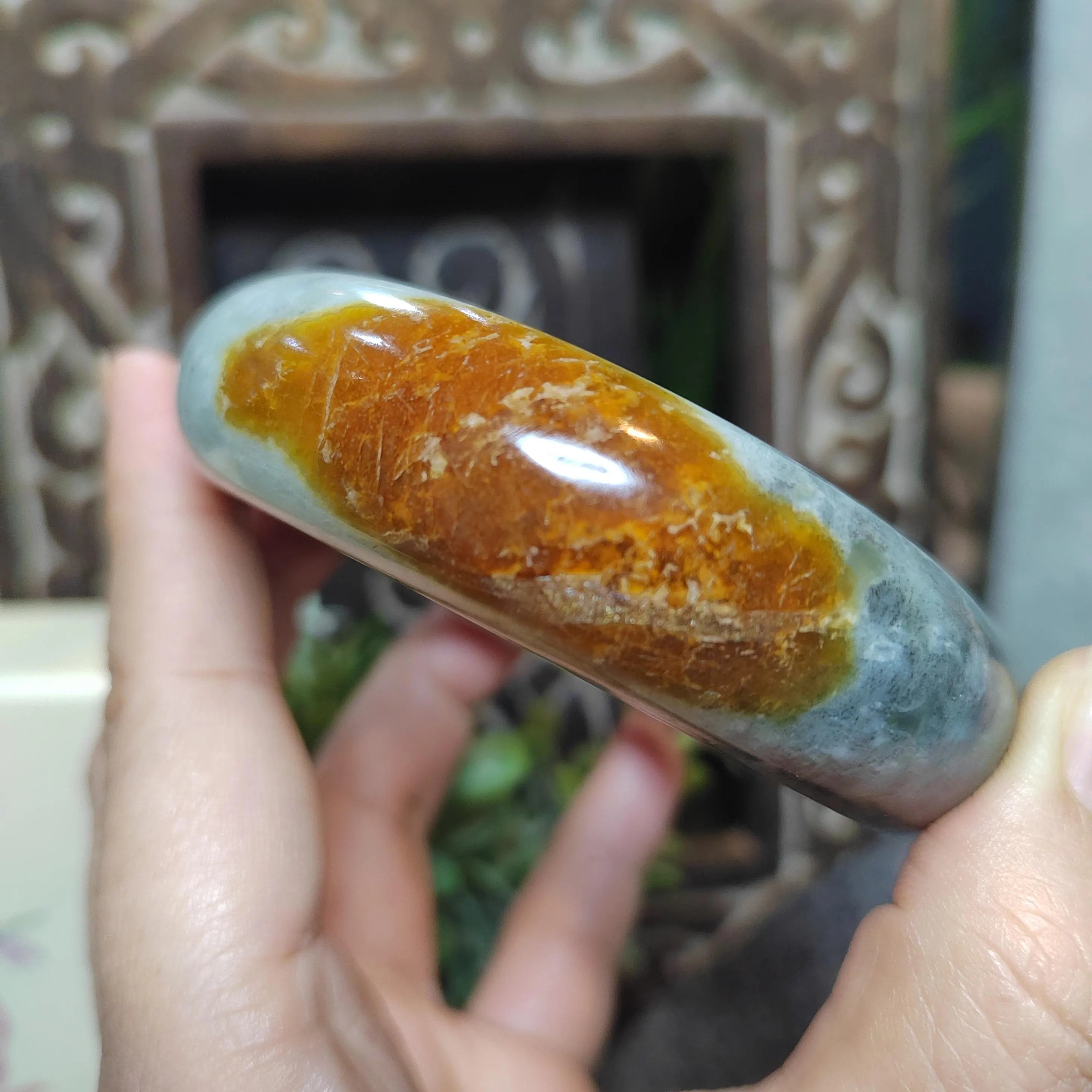 Certified Natural Xiuyan Golden Mark Jade Bangle “Ink & Gold Harmony” 57.5mm | SL554 SL Precious