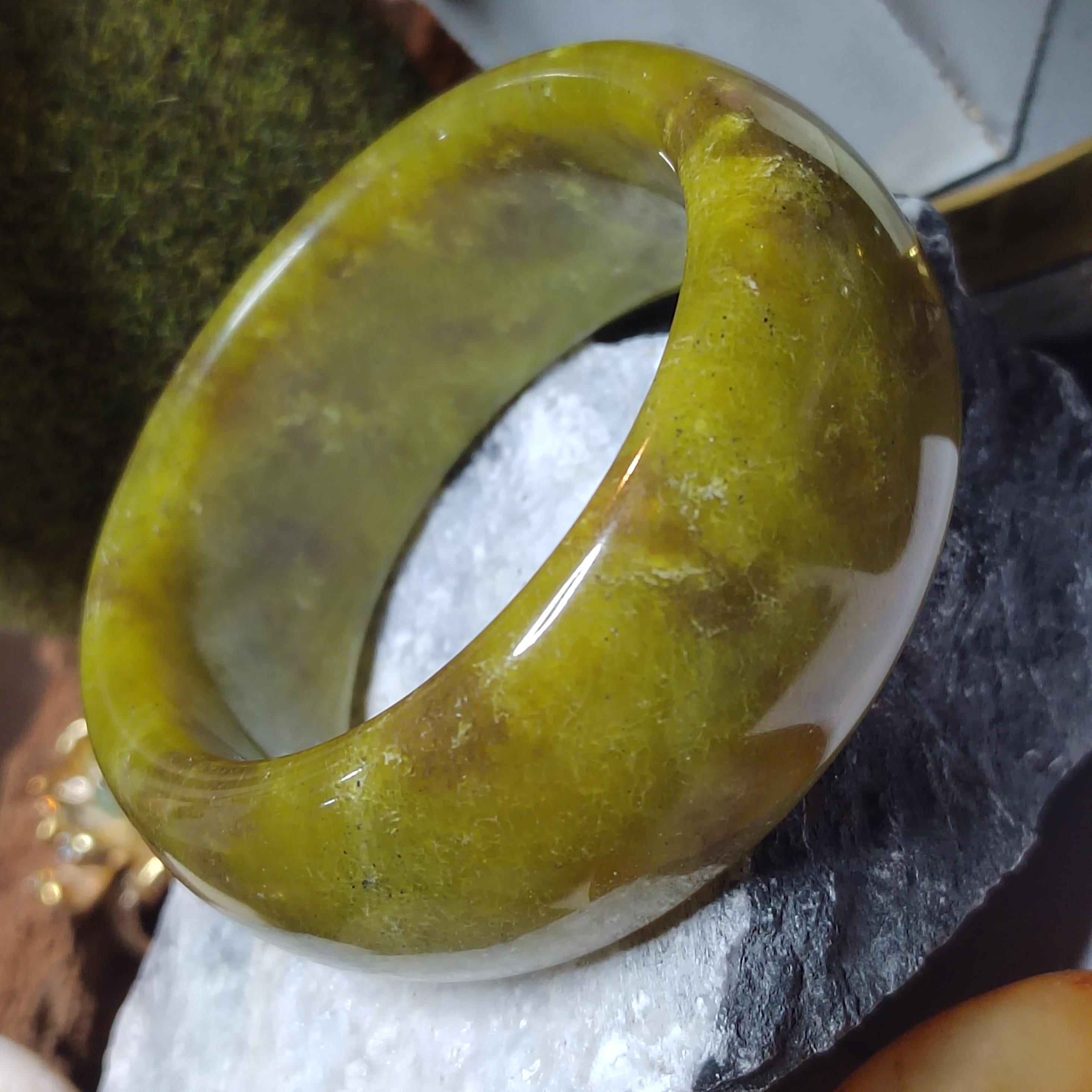 Certified Lemon Yellow Floating Flower Natural Xiuyan Jade Bangle 58.9mm Inner | SL556 SL Precious