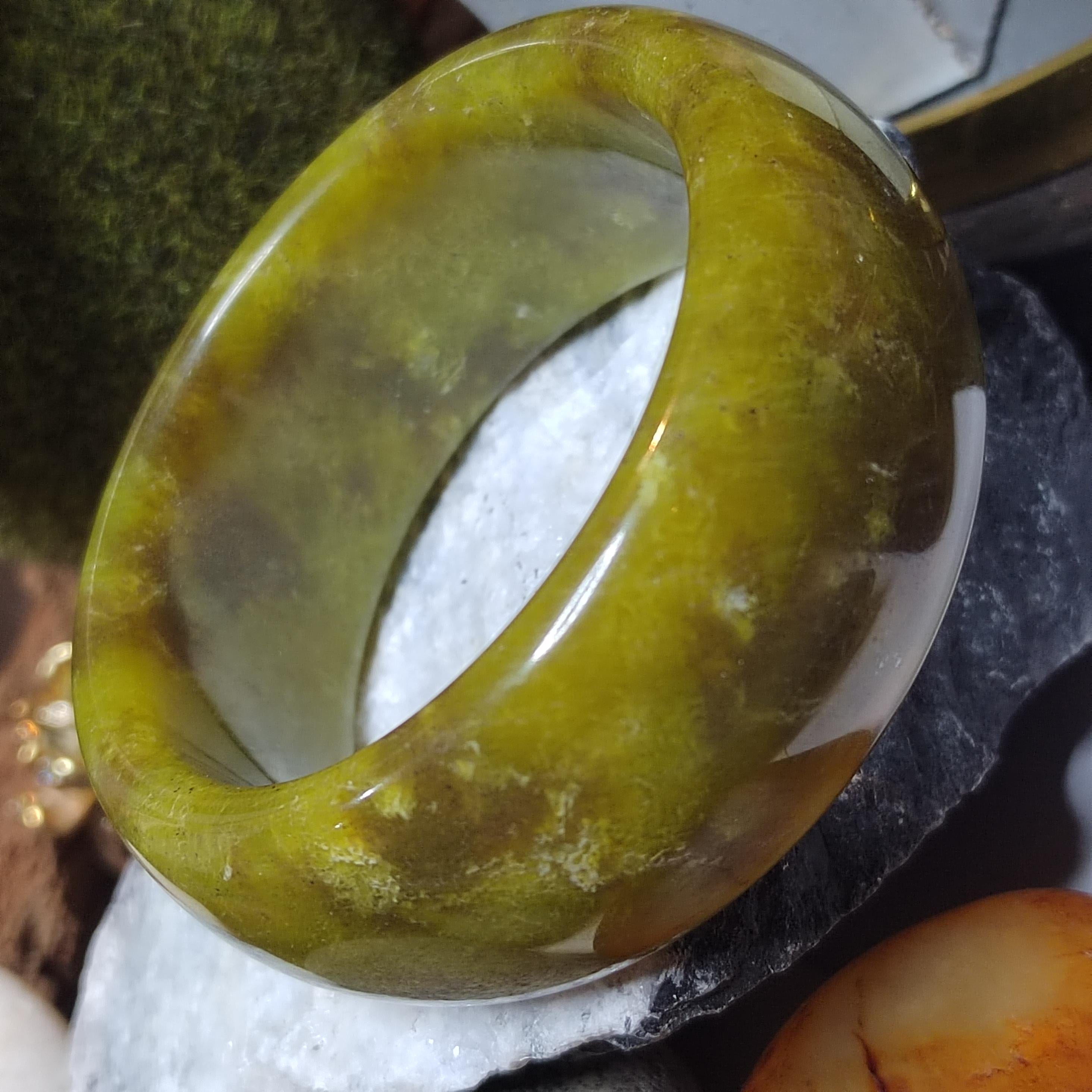 Certified Lemon Yellow Floating Flower Natural Xiuyan Jade Bangle 58.9mm Inner | SL556 SL Precious