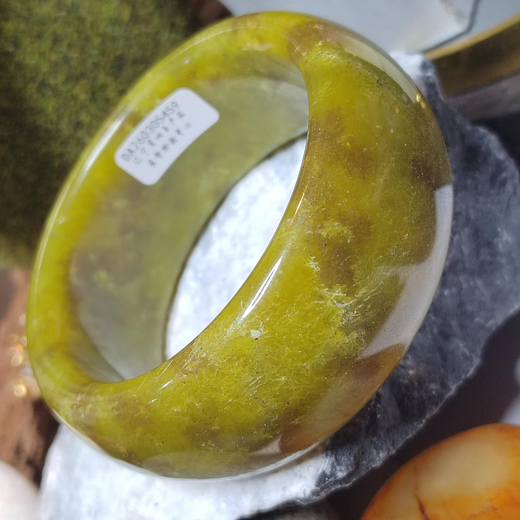 Certified Lemon Yellow Floating Flower Natural Xiuyan Jade Bangle 58.9mm Inner | SL556 SL Precious