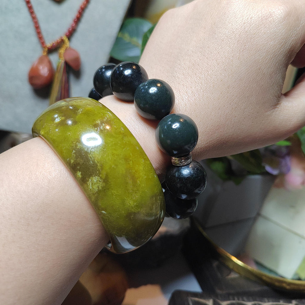 Certified Lemon Yellow Floating Flower Natural Xiuyan Jade Bangle 58.9mm Inner | SL556 SL Precious