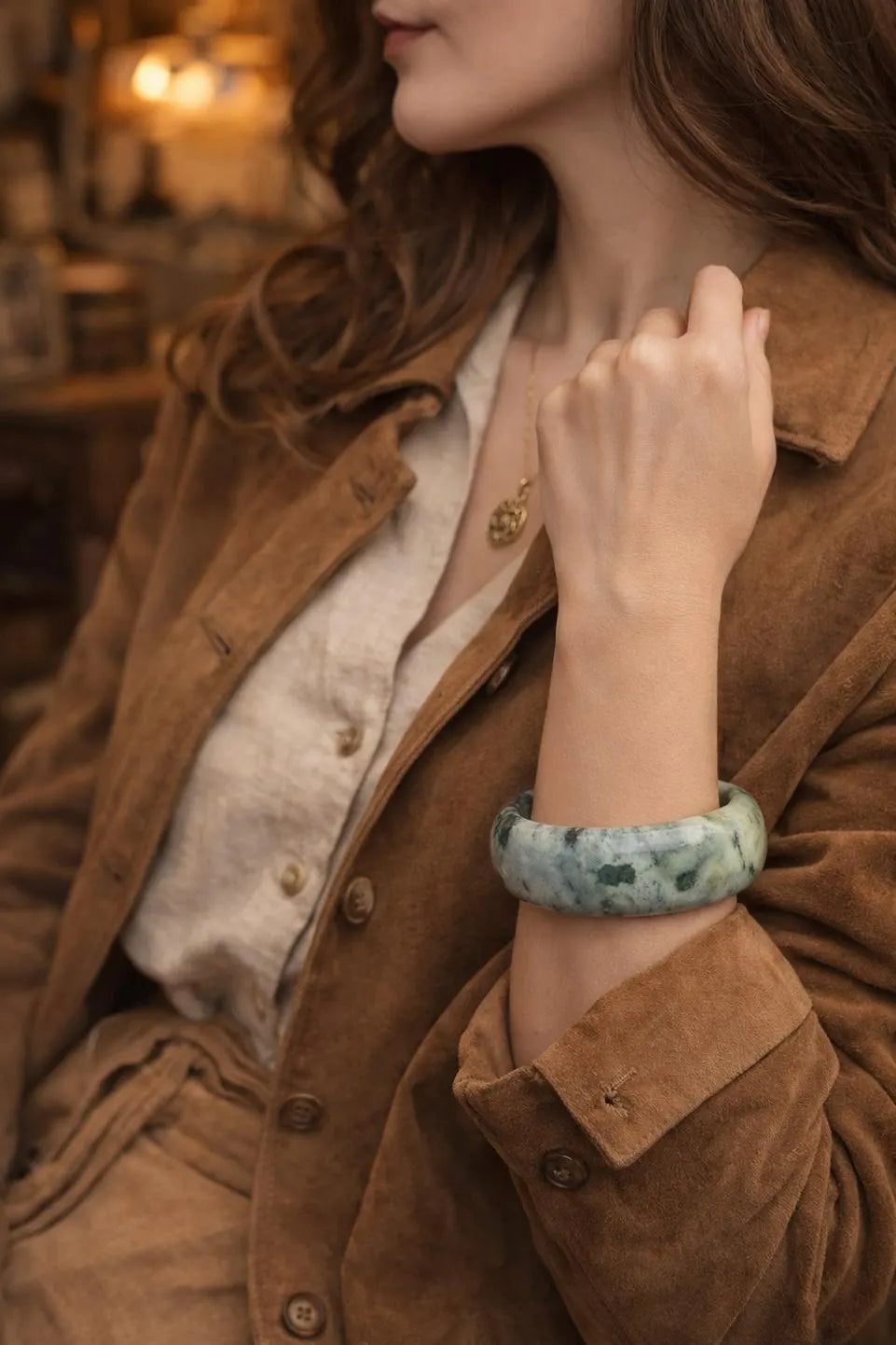 Certified Natural Xiuyan Jade Bangle 57.4mm – Autumn Bloom Design SL557 SL Precious