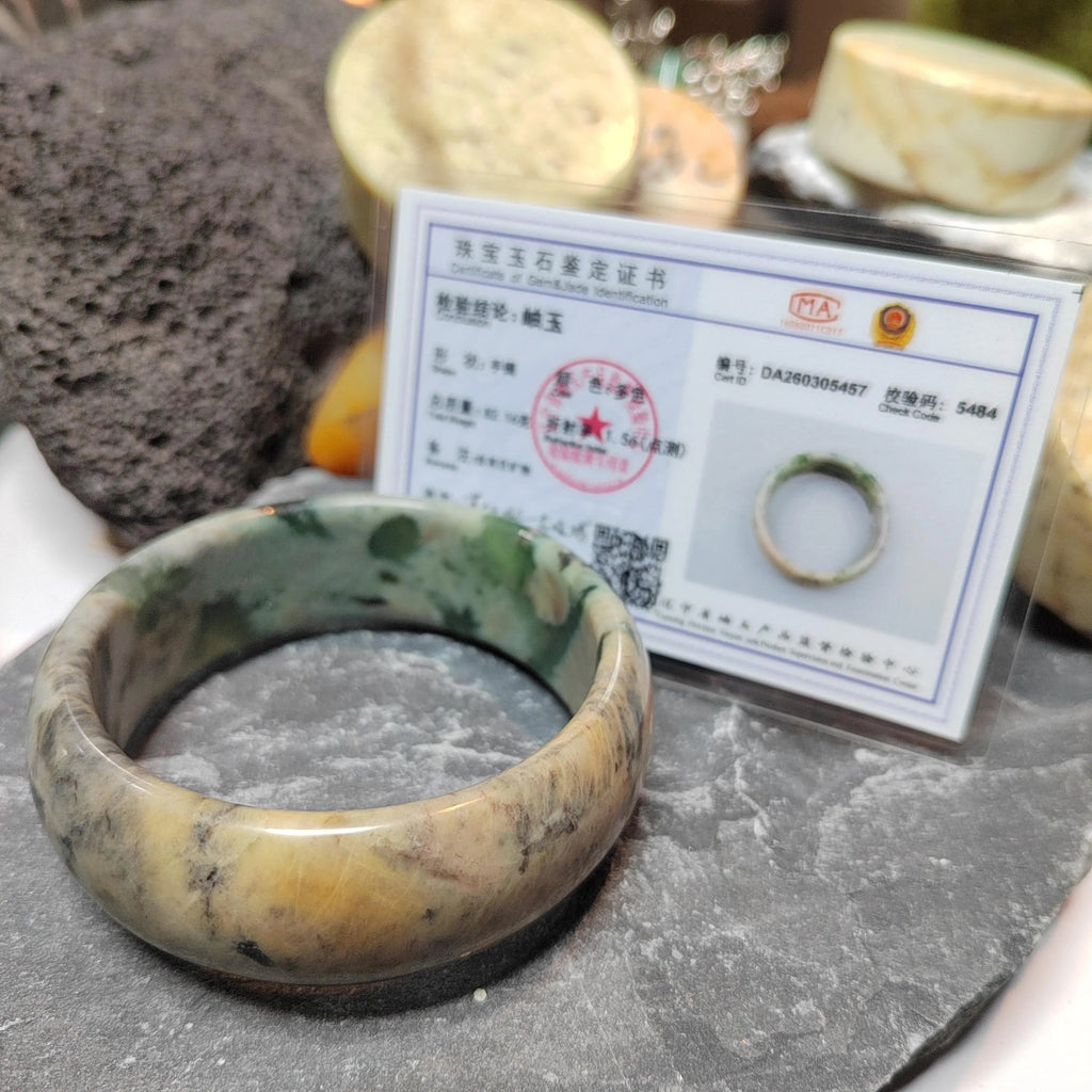 Certified Natural Xiuyan Jade Bangle 57.4mm – Autumn Bloom Design SL557 SL Precious