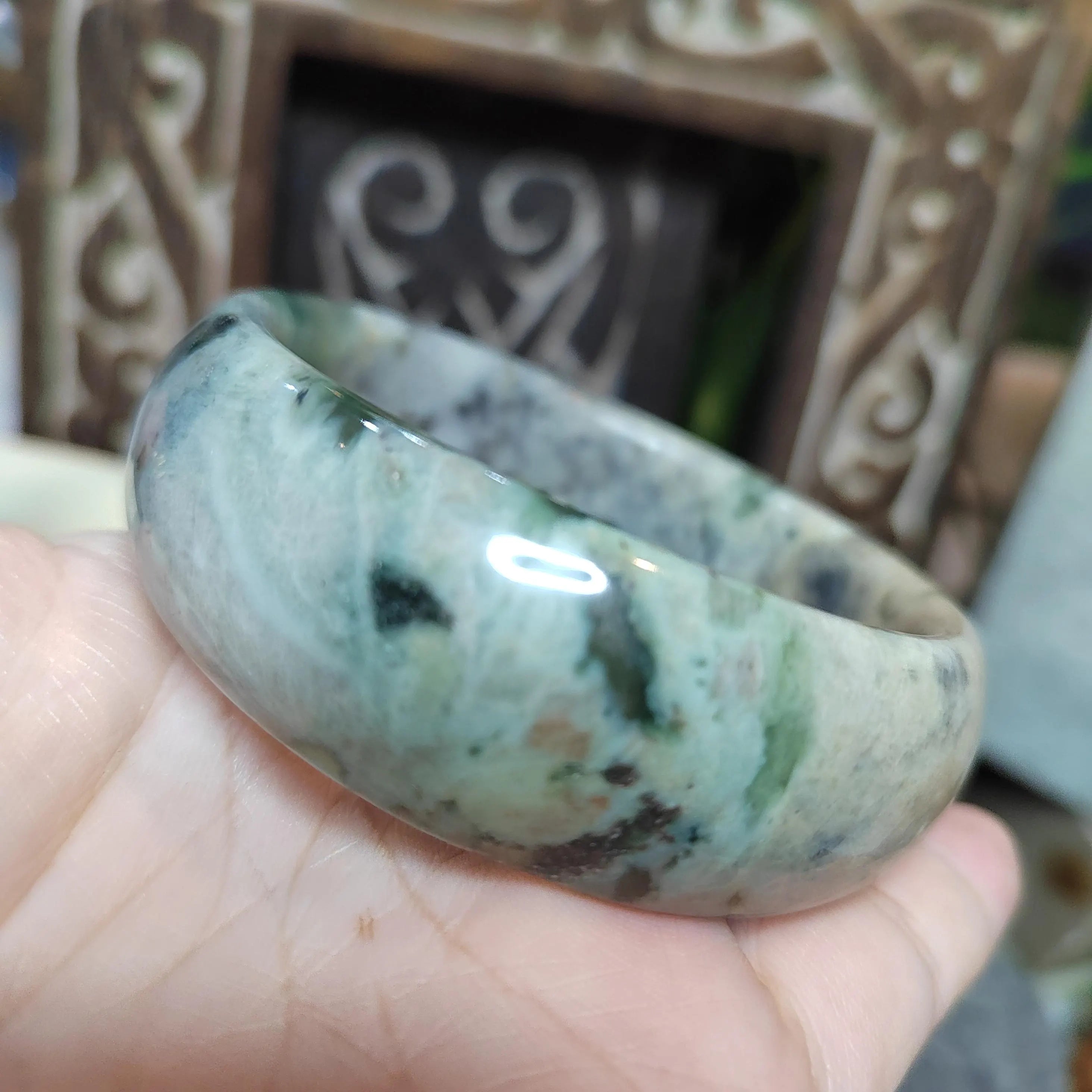 Certified Natural Xiuyan Jade Bangle 57.4mm – Autumn Bloom Design SL557 SL Precious