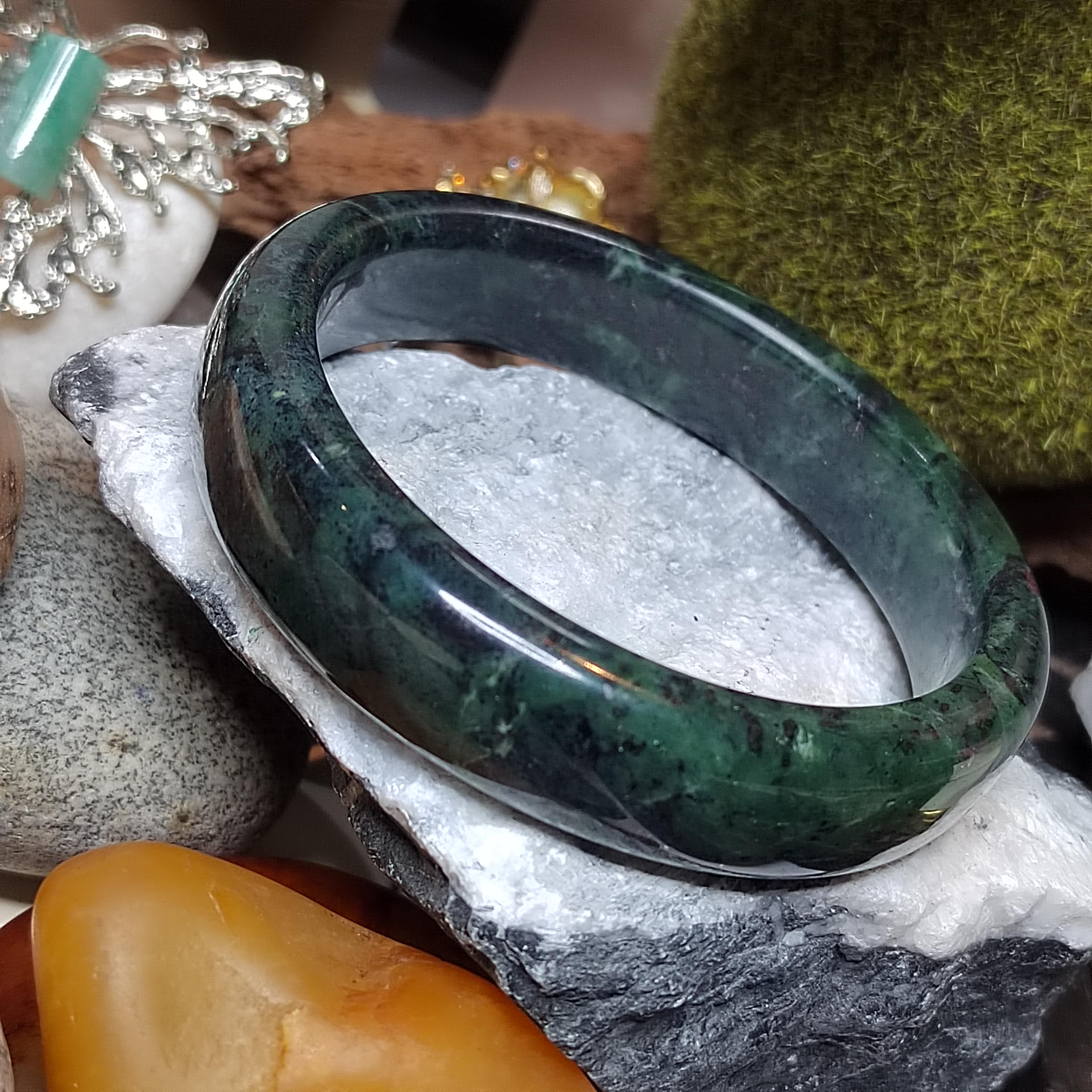 Certified Natural Xiuyan Jade Bangle 65.3mm – Ink Glow Forest SL558 SL Precious