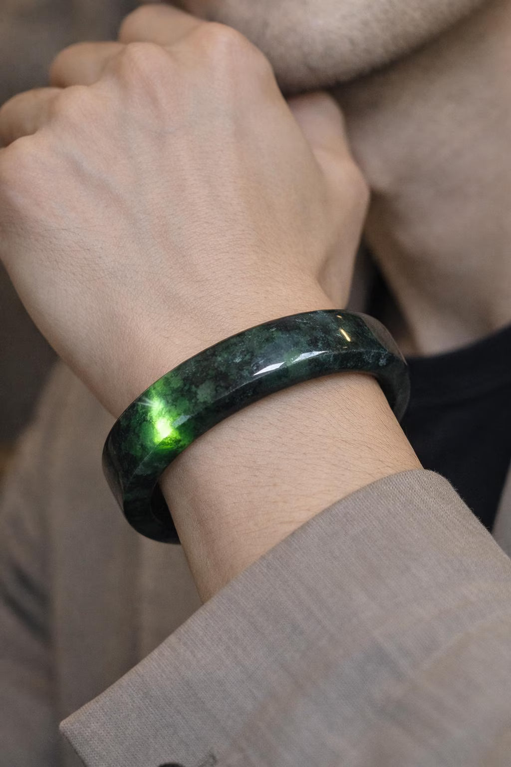 Certified Natural Xiuyan Jade Bangle 65.3mm – Ink Glow Forest SL558 SL Precious