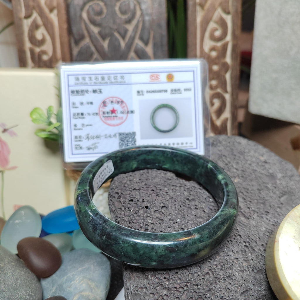 Certified Natural Xiuyan Jade Bangle 65.3mm – Ink Glow Forest SL558 SL Precious