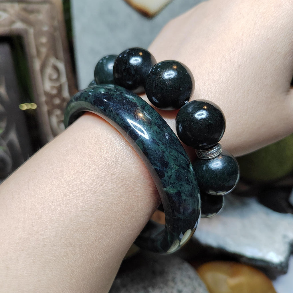 Certified Natural Xiuyan Jade Bangle 65.3mm – Ink Glow Forest SL558 SL Precious