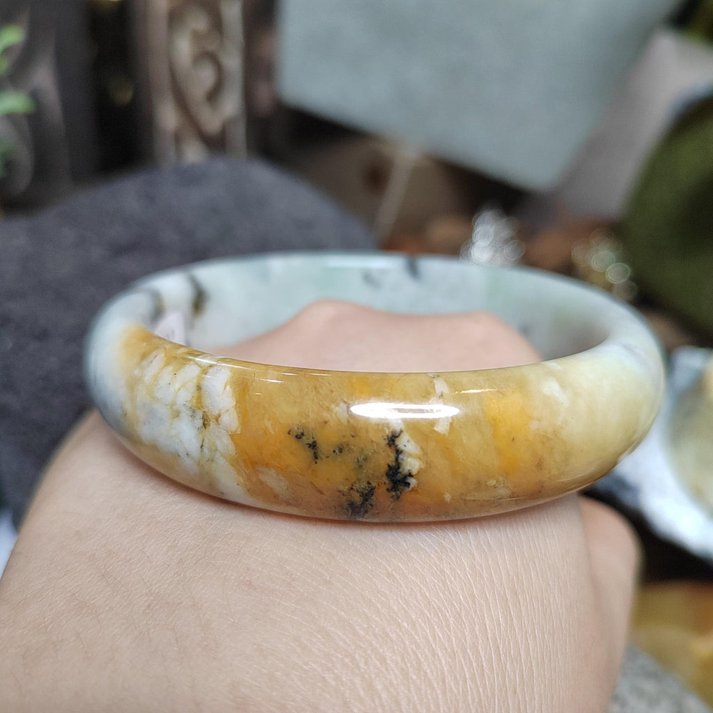 Certified Natural Xiuyan Jade Bangle “Ink & Amber Fortune” | Inner 64.8mm SL564 SL Precious