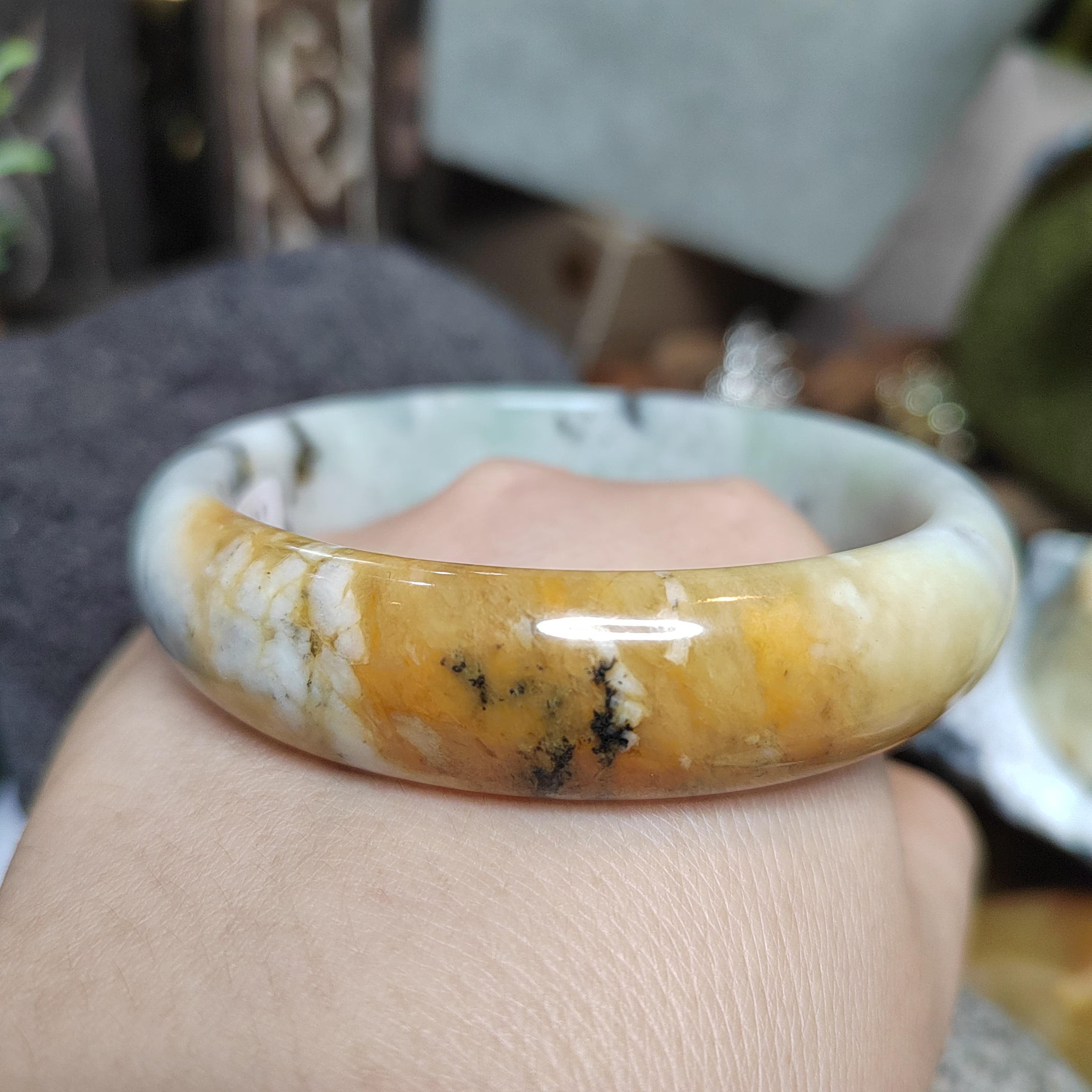 Certified Natural Xiuyan Jade Bangle “Ink & Amber Fortune” | Inner 64.8mm SL564 SL Precious