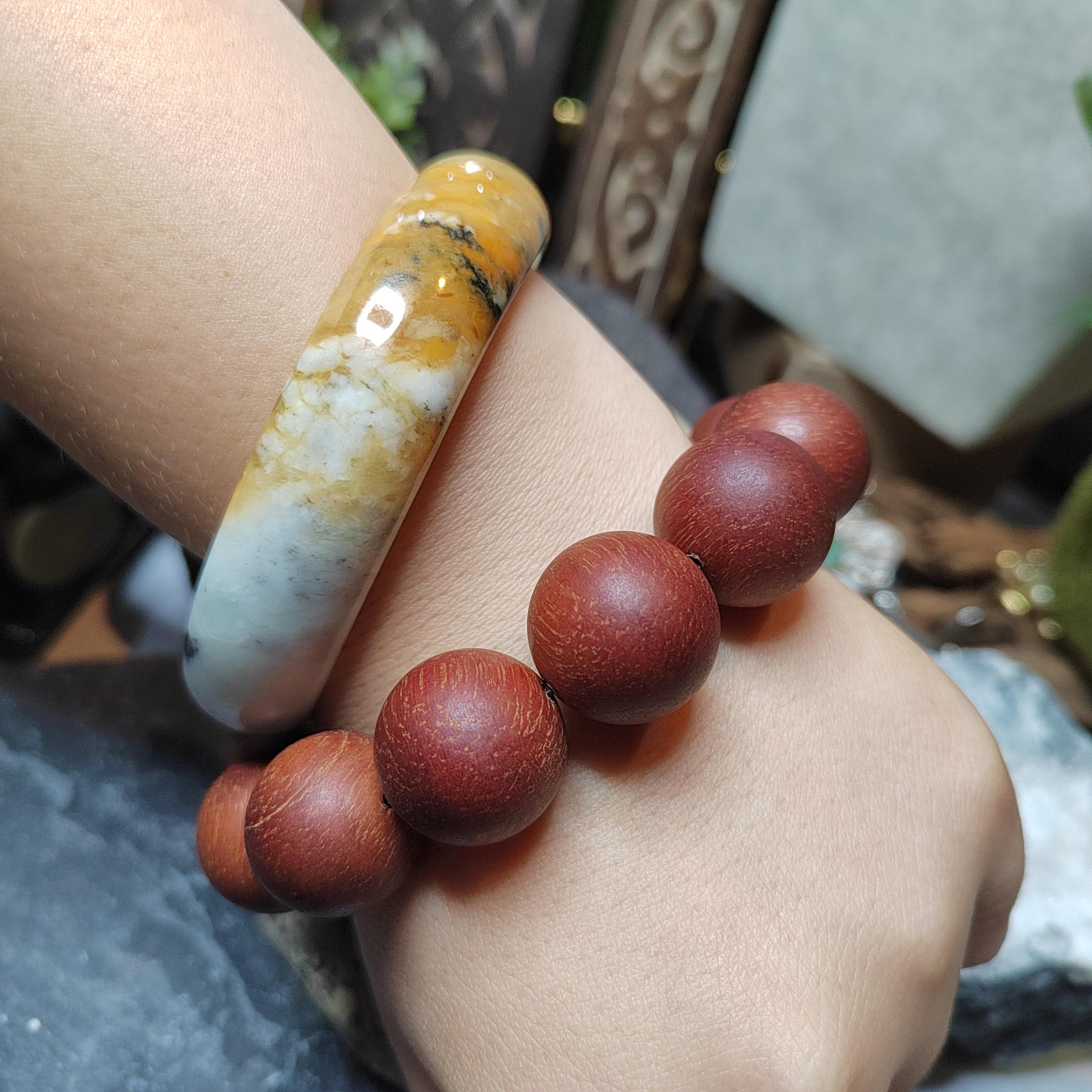 Certified Natural Xiuyan Jade Bangle “Ink & Amber Fortune” | Inner 64.8mm SL564 SL Precious