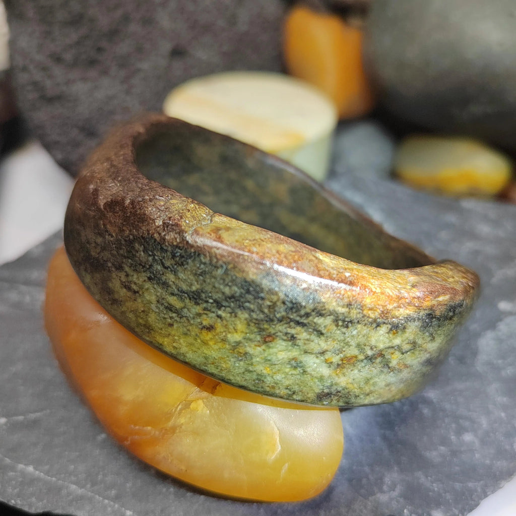 Certified Natural Hemo Jade With Skin Uneven Cutting Rare Design Bangle 59.44mm | SL571 SL Precious