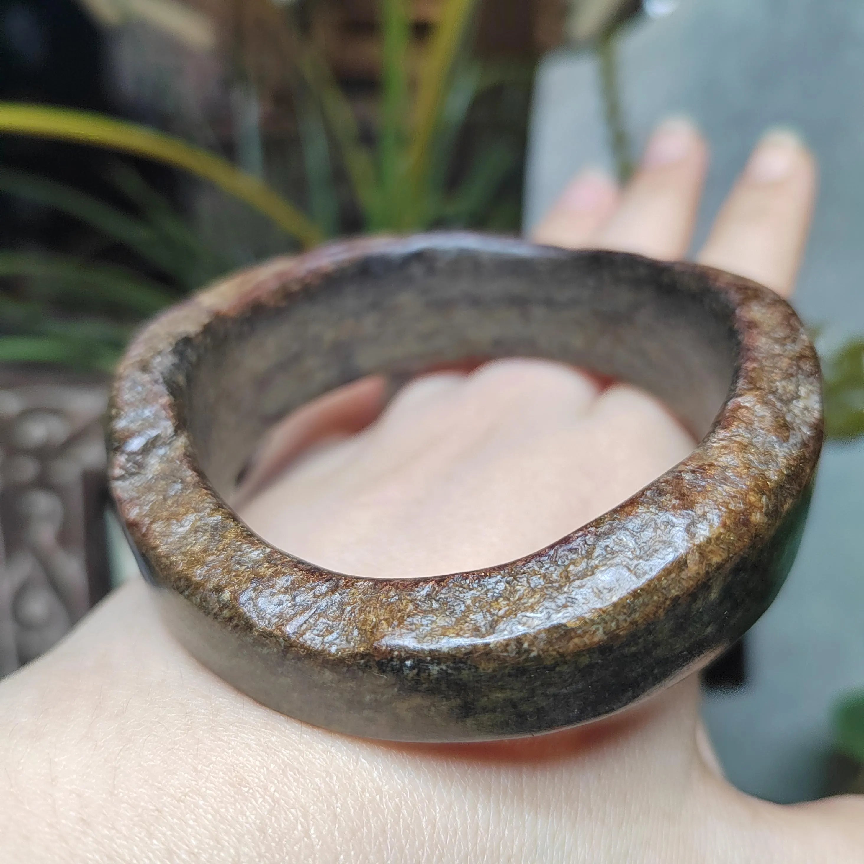 Certified Natural Hemo Jade With Skin Uneven Cutting Rare Design Bangle 59.44mm | SL571 SL Precious