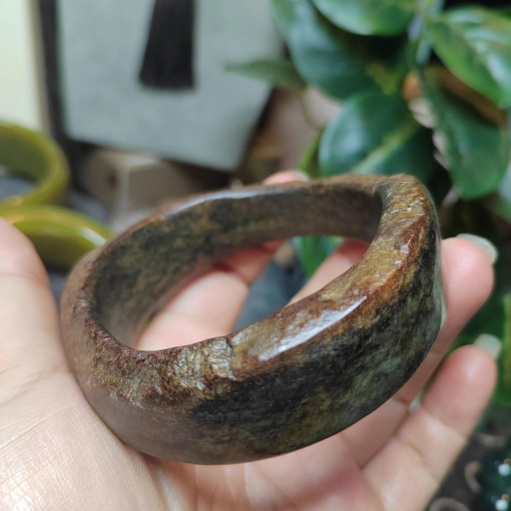 Certified Natural Hemo Jade With Skin Uneven Cutting Rare Design Bangle 59.44mm | SL571 SL Precious