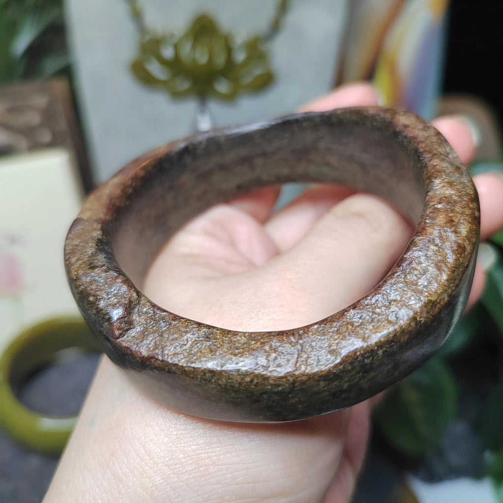 Certified Natural Hemo Jade With Skin Uneven Cutting Rare Design Bangle 59.44mm | SL571 SL Precious