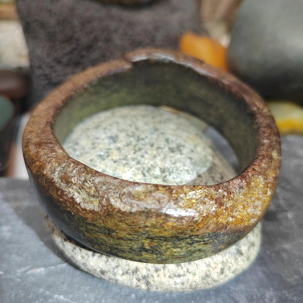 Certified Natural Hemo Jade With Skin Uneven Cutting Rare Design Bangle 59.44mm | SL571 SL Precious