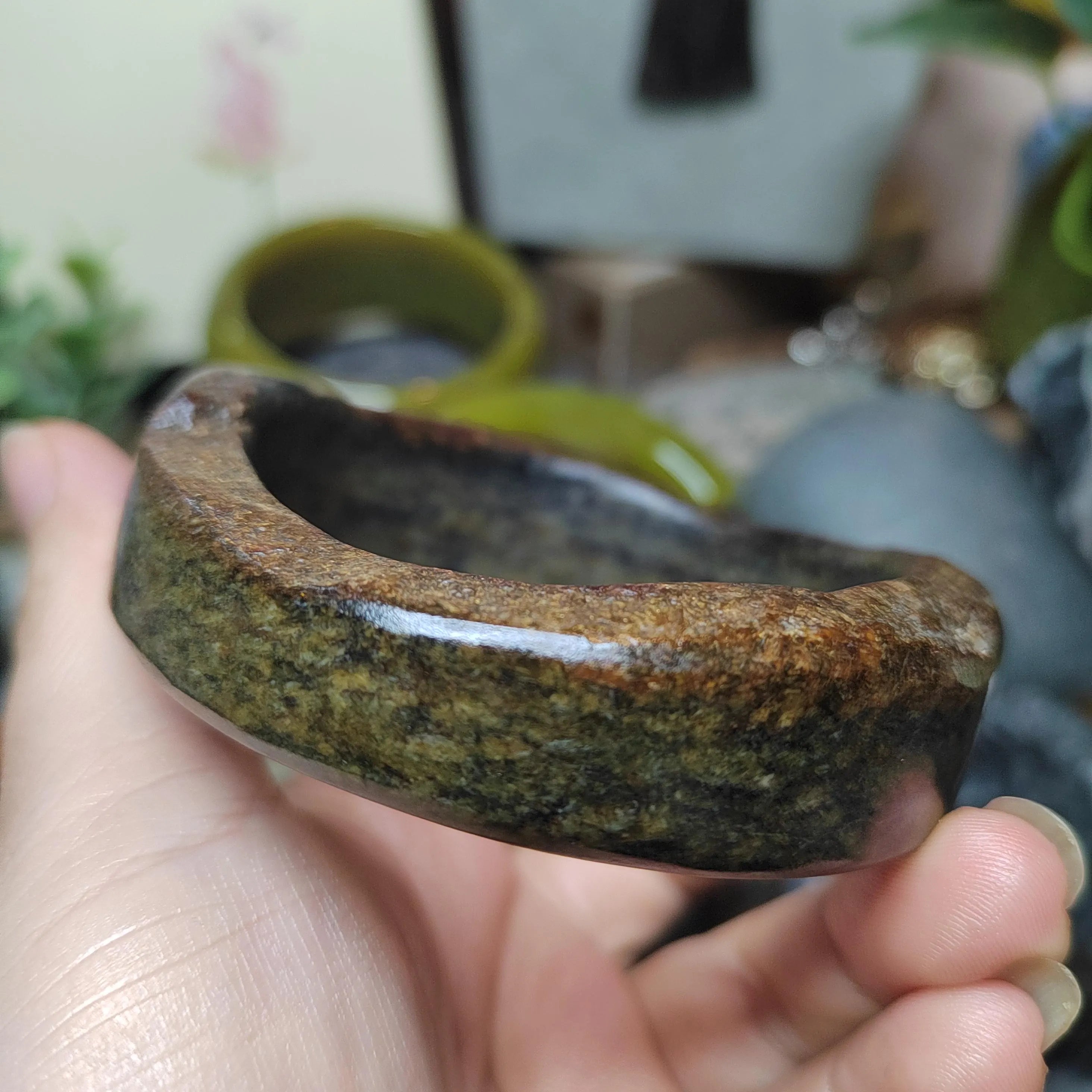 Certified Natural Hemo Jade With Skin Uneven Cutting Rare Design Bangle 59.44mm | SL571 SL Precious