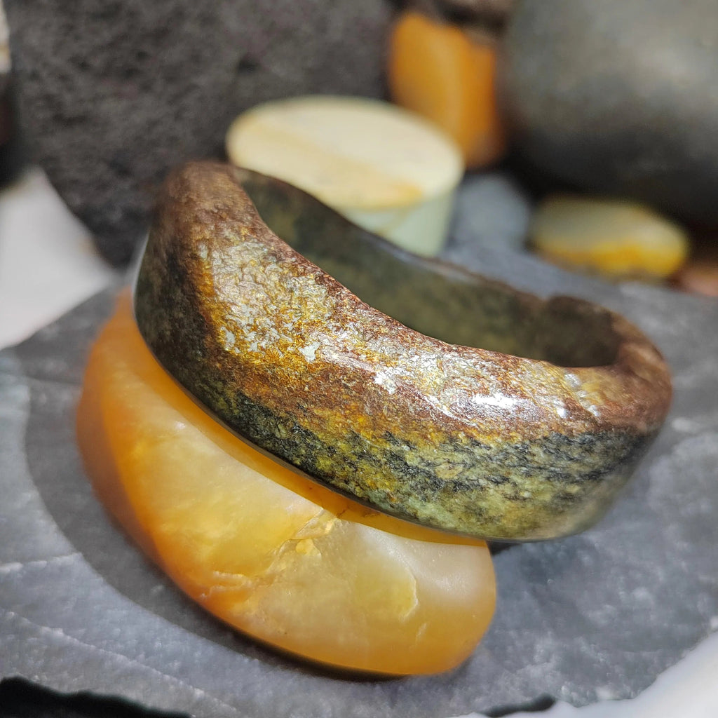 Certified Natural Hemo Jade With Skin Uneven Cutting Rare Design Bangle 59.44mm | SL571 SL Precious