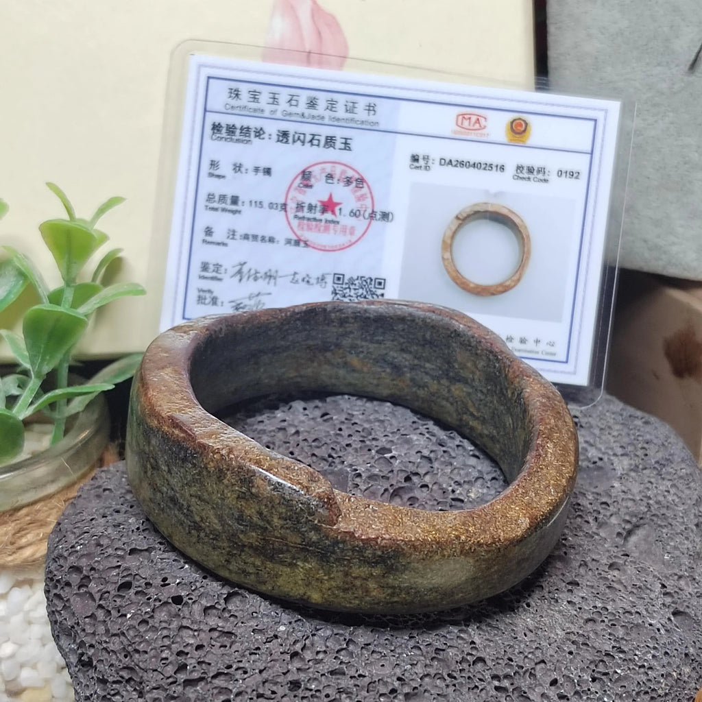 Certified Natural Hemo Jade With Skin Uneven Cutting Rare Design Bangle 59.44mm | SL571 SL Precious
