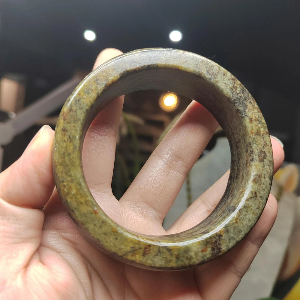 Certified Natural Hemo Jade With Skin Uneven Cutting Rare Design Bangle 59.44mm | SL571 SL Precious