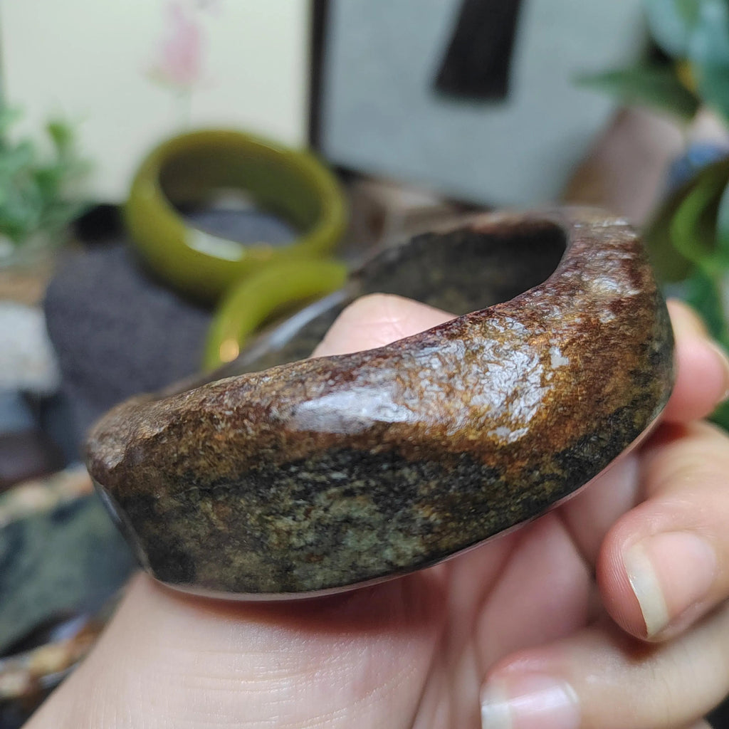 Certified Natural Hemo Jade With Skin Uneven Cutting Rare Design Bangle 59.44mm | SL571 SL Precious