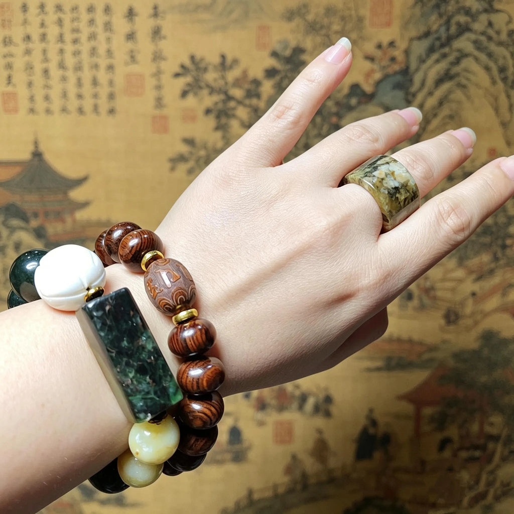Certified Natural Xiuyan Jade Ring “Vintage Earth Elegance” | Inner 18.4 mm (US 8.5) SL584 SL Precious
