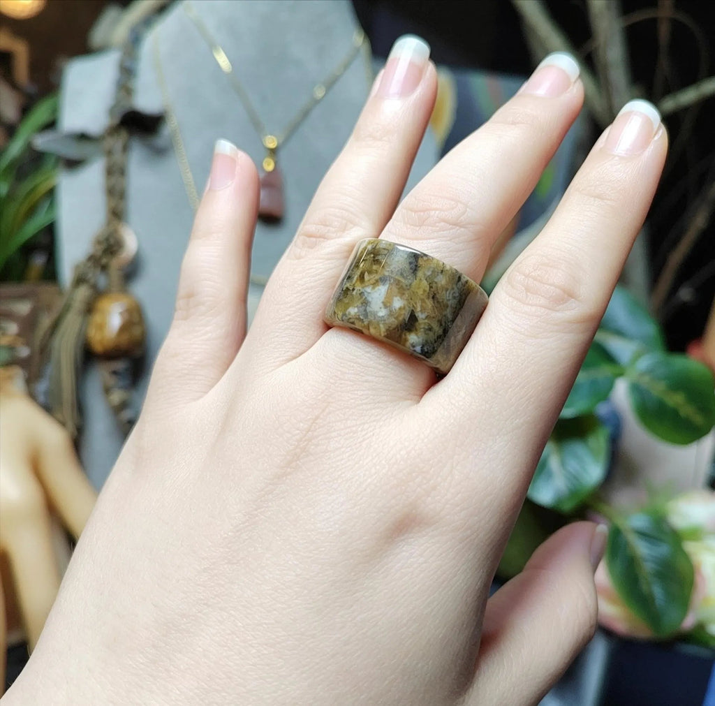 Certified Natural Xiuyan Jade Ring “Vintage Earth Elegance” | Inner 18.4 mm (US 8.5) SL584 SL Precious