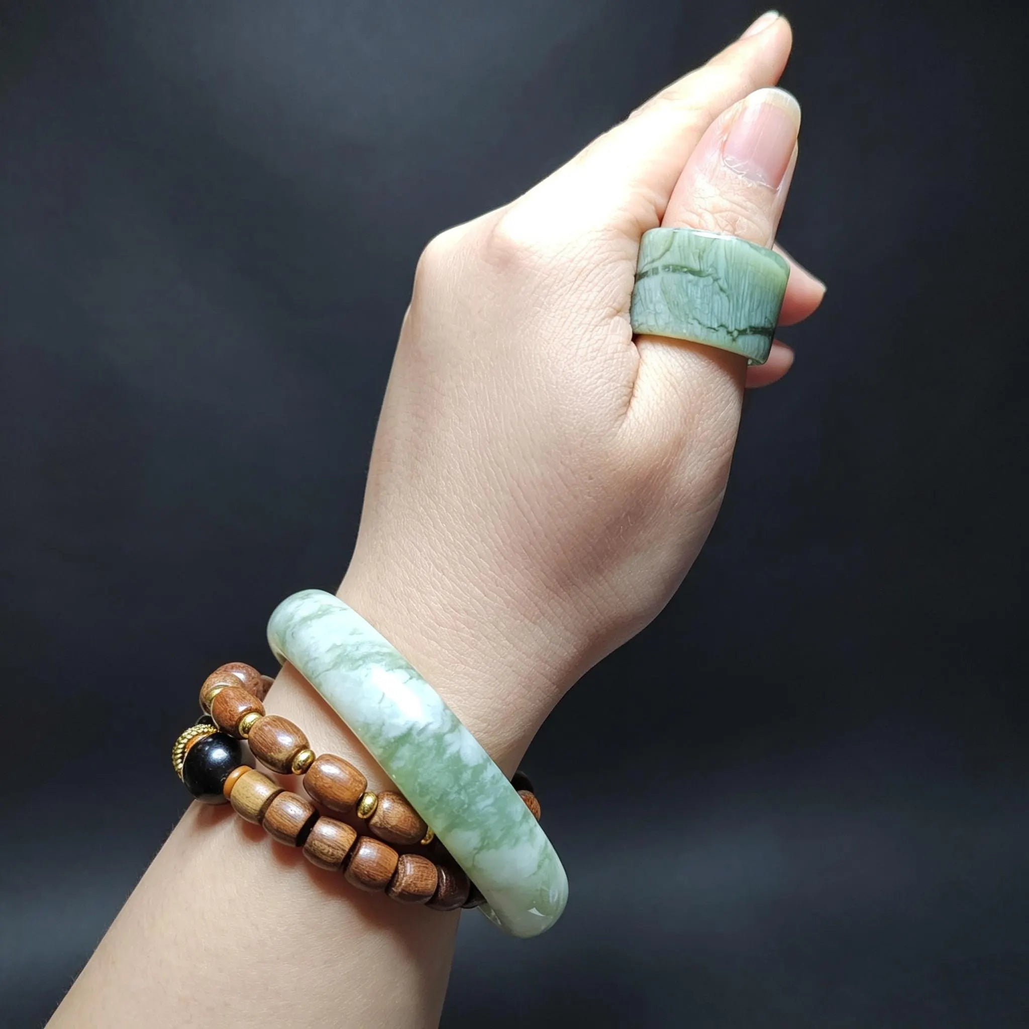 Certified Natural Xiuyan Jade Ring “Verdant Cloud Grace” | Inner 18.6 mm (US 8.75) SL585 SL Precious