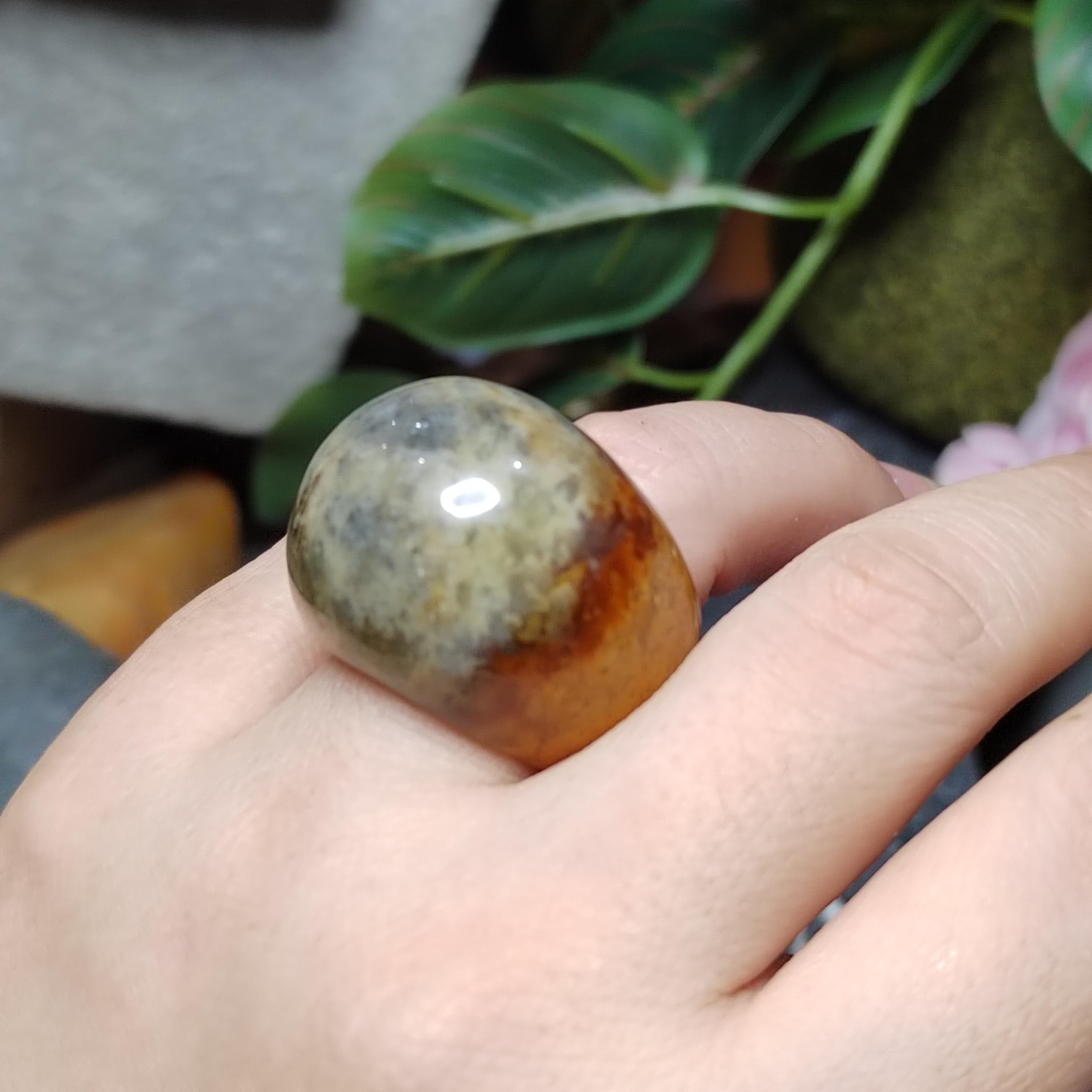 Certified Natural Xiuyan Jade Ring “Swad Head Serenity"Inner 17.5 mm (US 7.5)  SL585 SL Precious