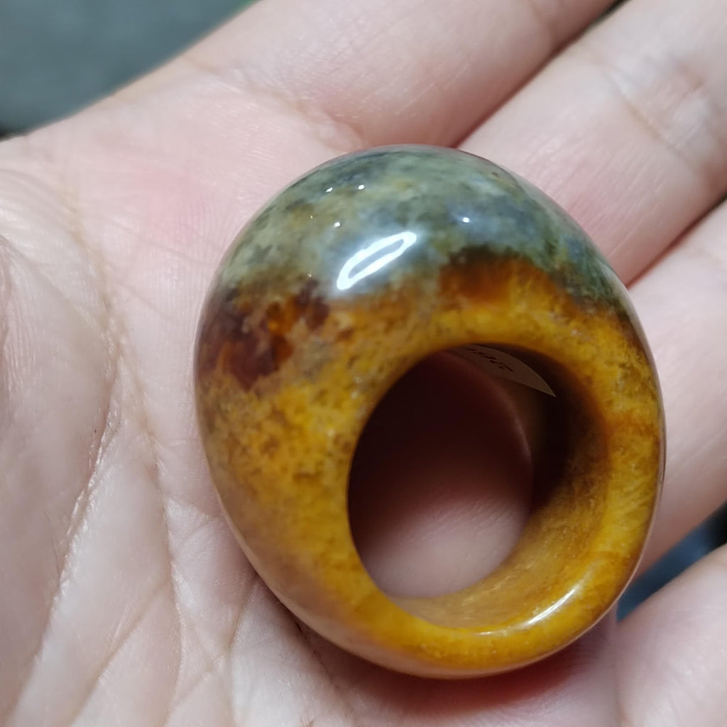 Certified Natural Xiuyan Jade Ring “Swad Head Serenity"Inner 17.5 mm (US 7.5)  SL585 SL Precious
