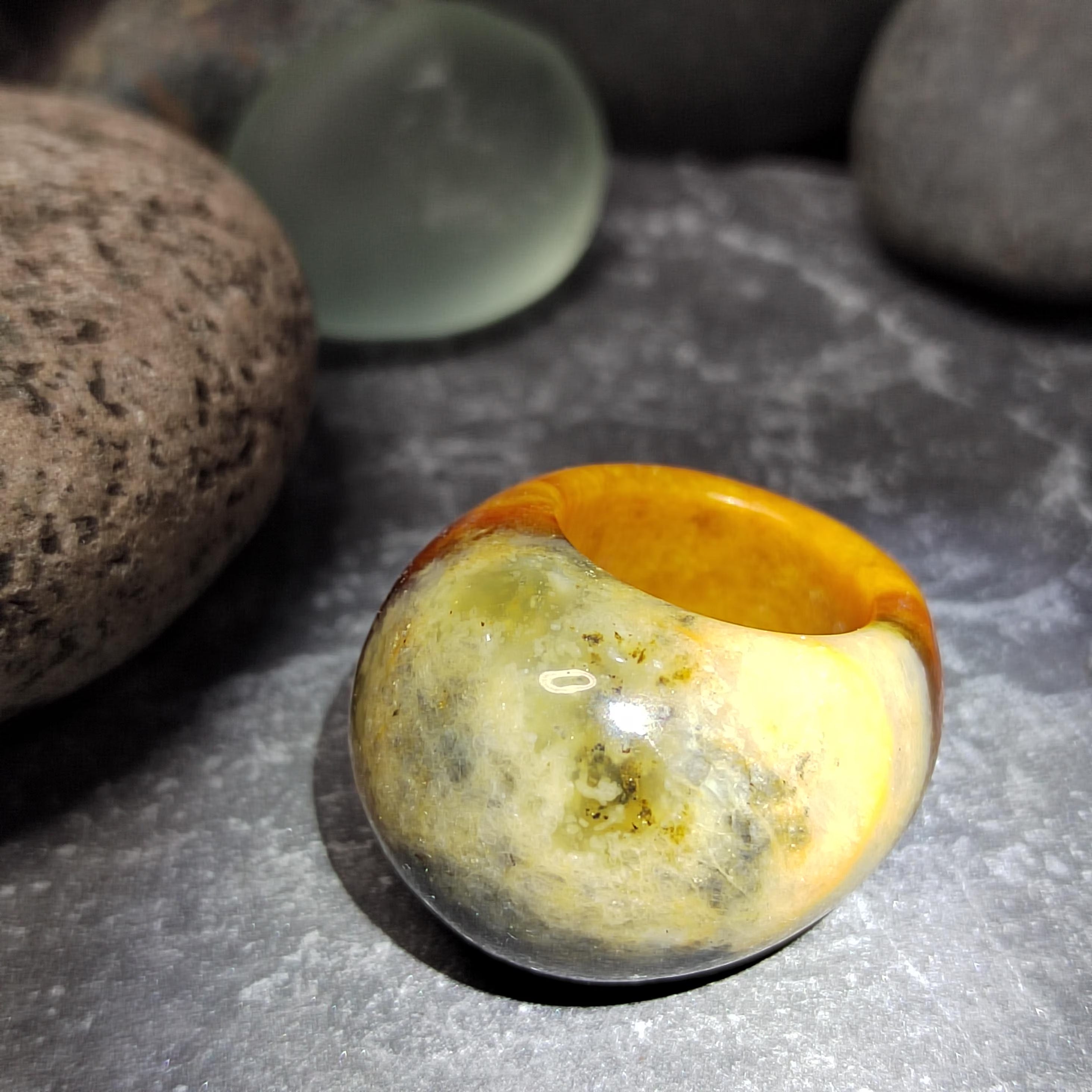 Certified Natural Xiuyan Jade Ring “Swad Head Serenity"Inner 17.5 mm (US 7.5)  SL585 SL Precious