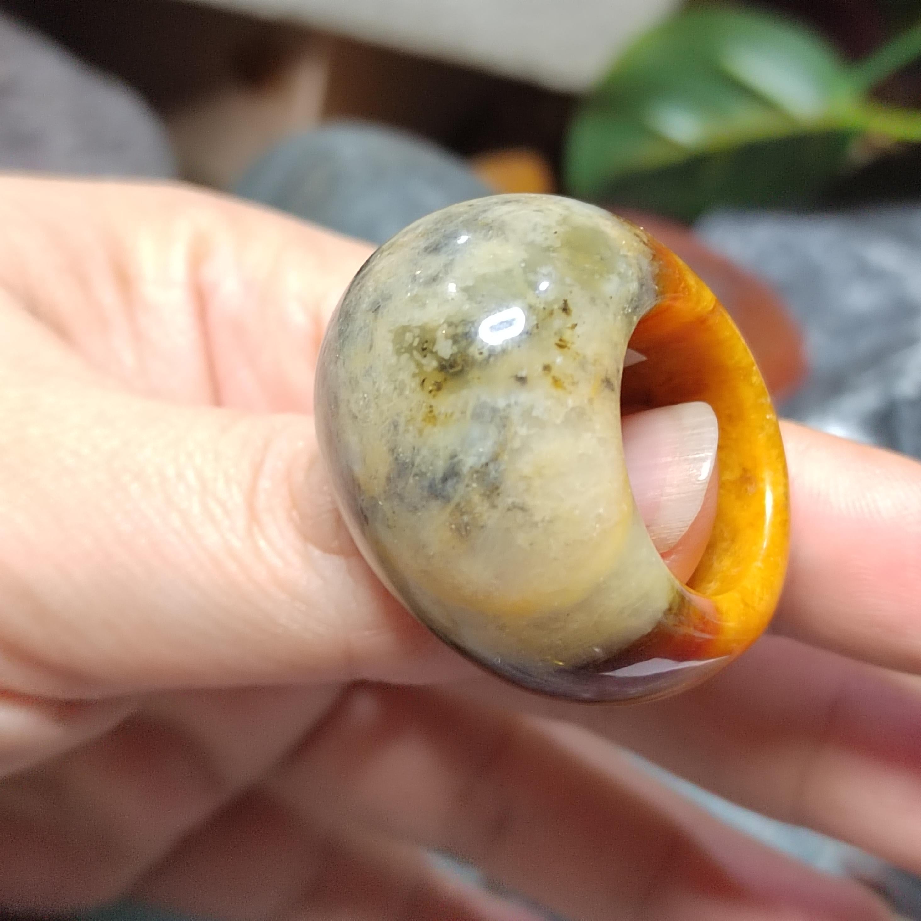 Certified Natural Xiuyan Jade Ring “Swad Head Serenity"Inner 17.5 mm (US 7.5)  SL585 SL Precious