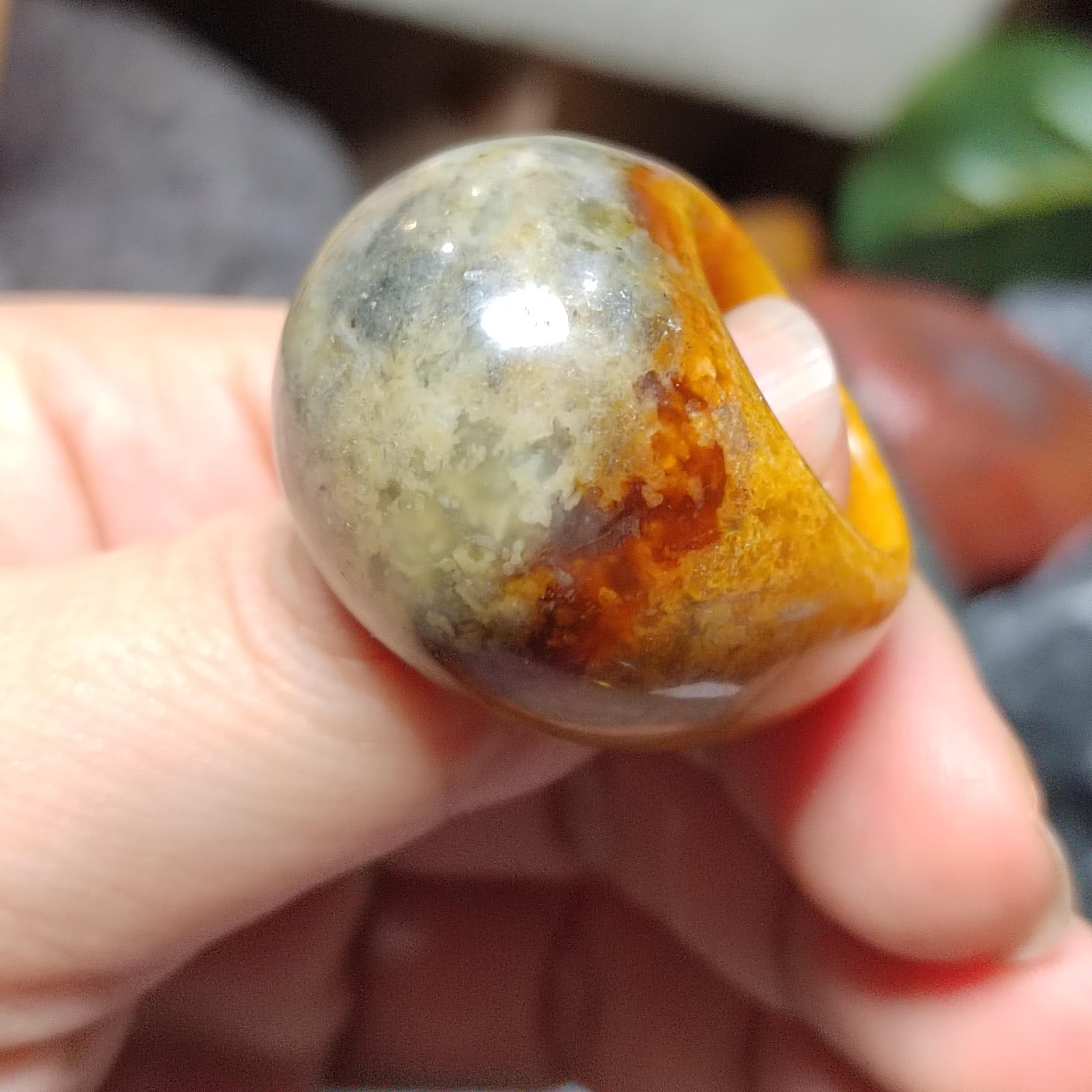 Certified Natural Xiuyan Jade Ring “Swad Head Serenity"Inner 17.5 mm (US 7.5)  SL585 SL Precious
