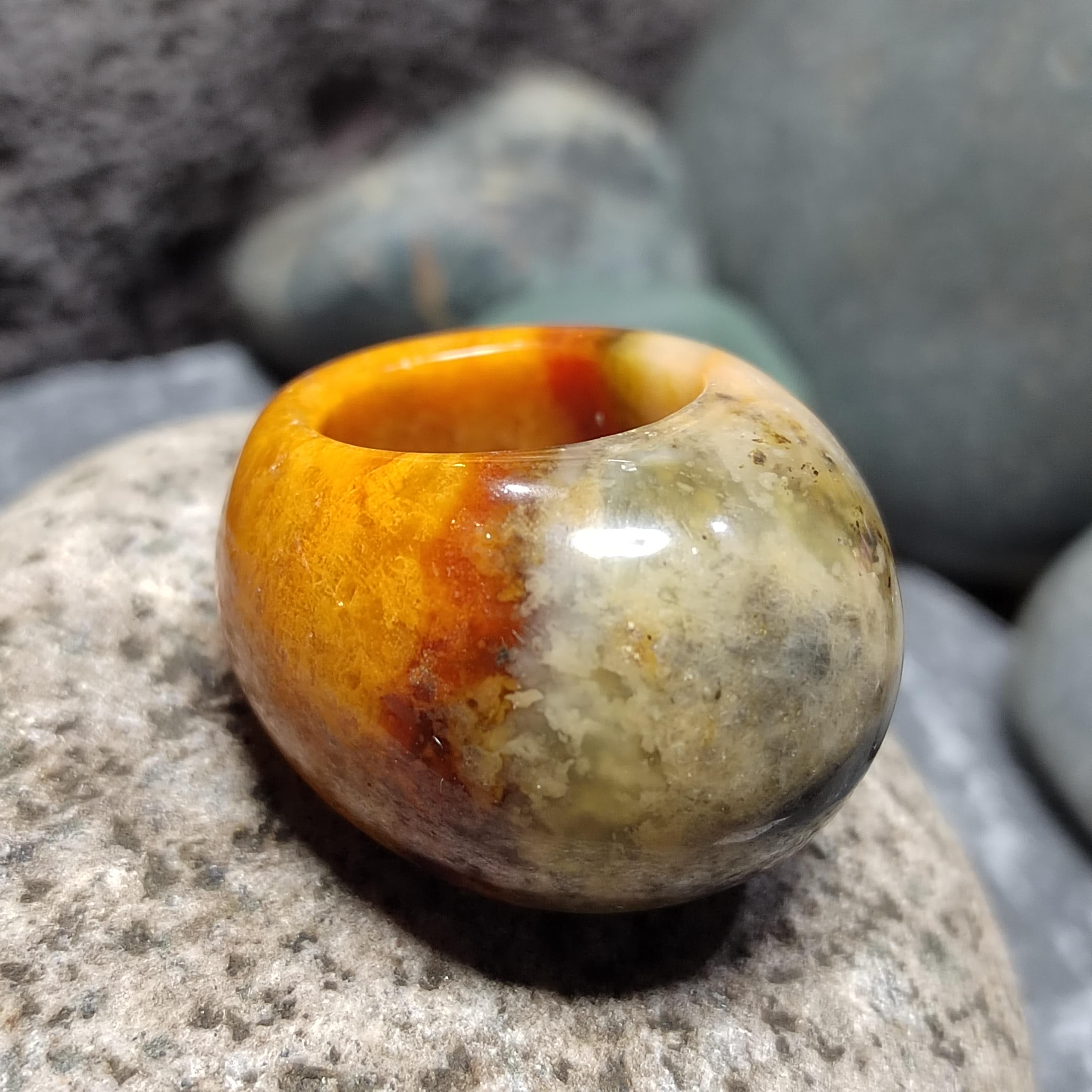 Certified Natural Xiuyan Jade Ring “Swad Head Serenity"Inner 17.5 mm (US 7.5)  SL585 SL Precious