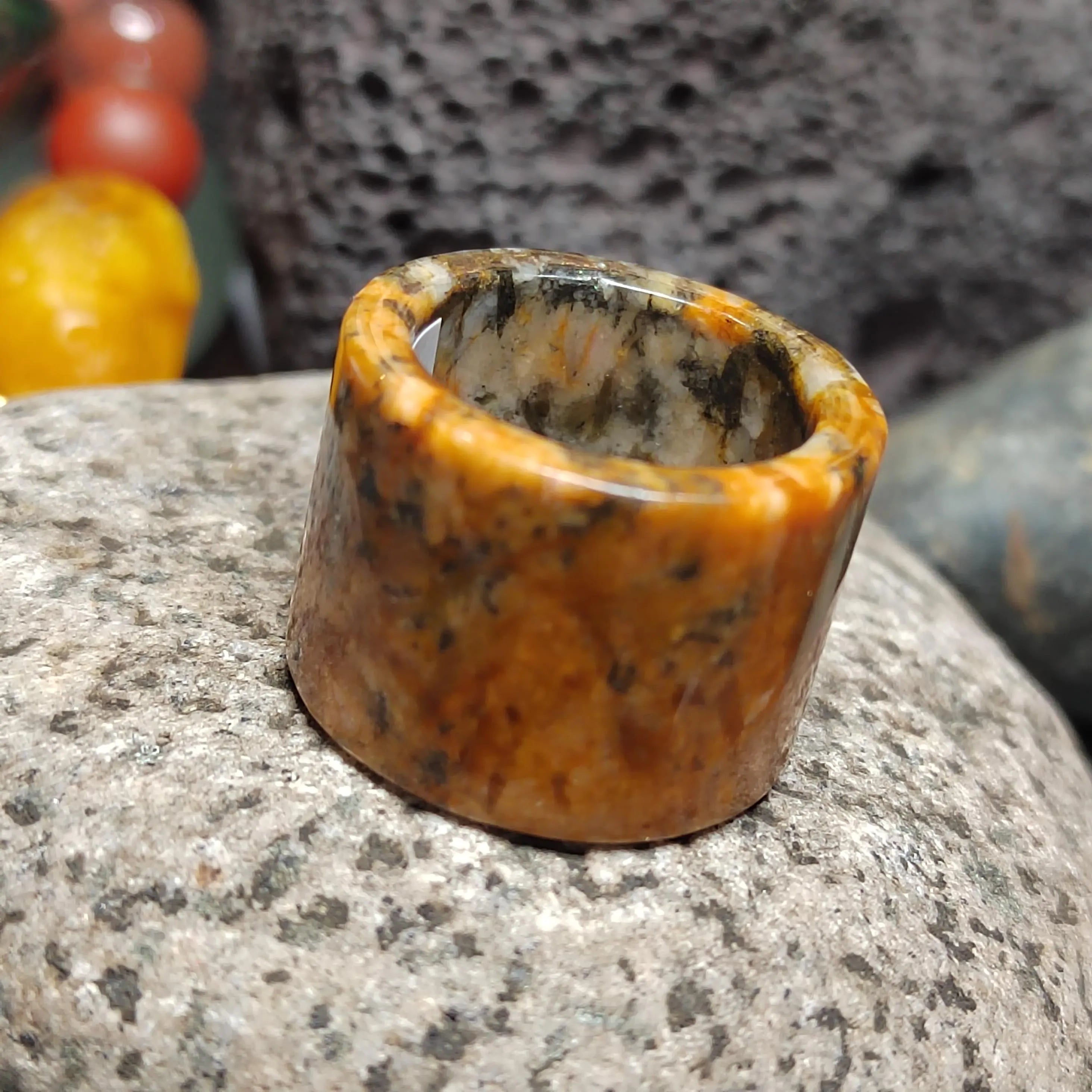 Certified Natural Xiuyan Jade Ring “Amber Stone Serenity” | Inner 18.1 mm (US 8) SL587 SL Precious