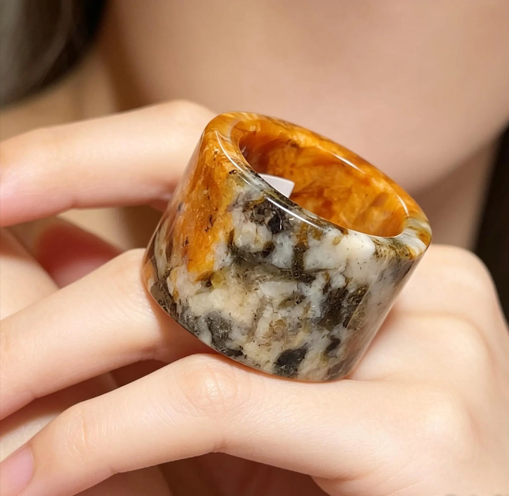 Certified Natural Xiuyan Jade Ring “Amber Stone Serenity” | Inner 18.1 mm (US 8) SL587 SL Precious
