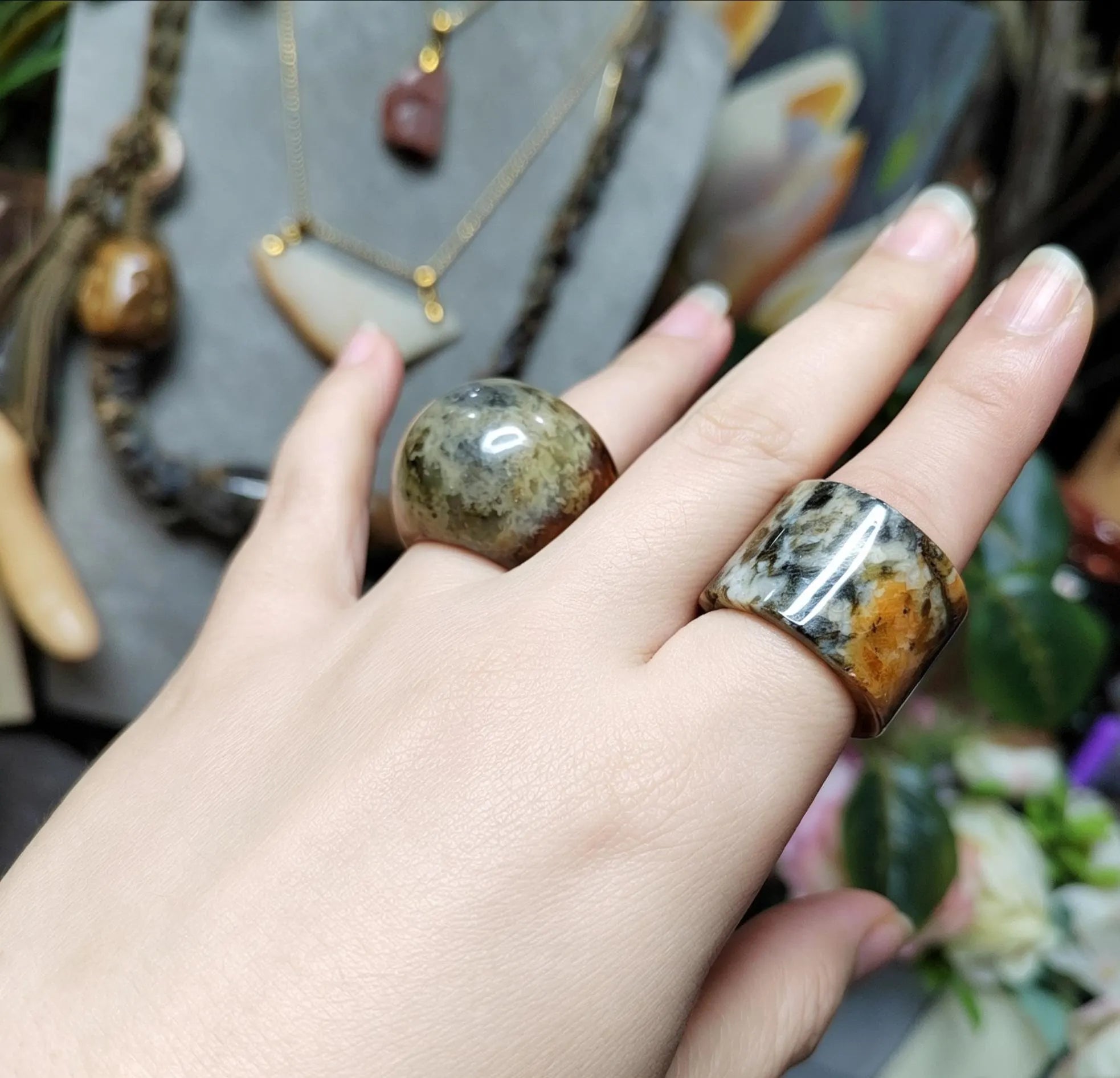 Certified Natural Xiuyan Jade Ring “Amber Stone Serenity” | Inner 18.1 mm (US 8) SL587 SL Precious