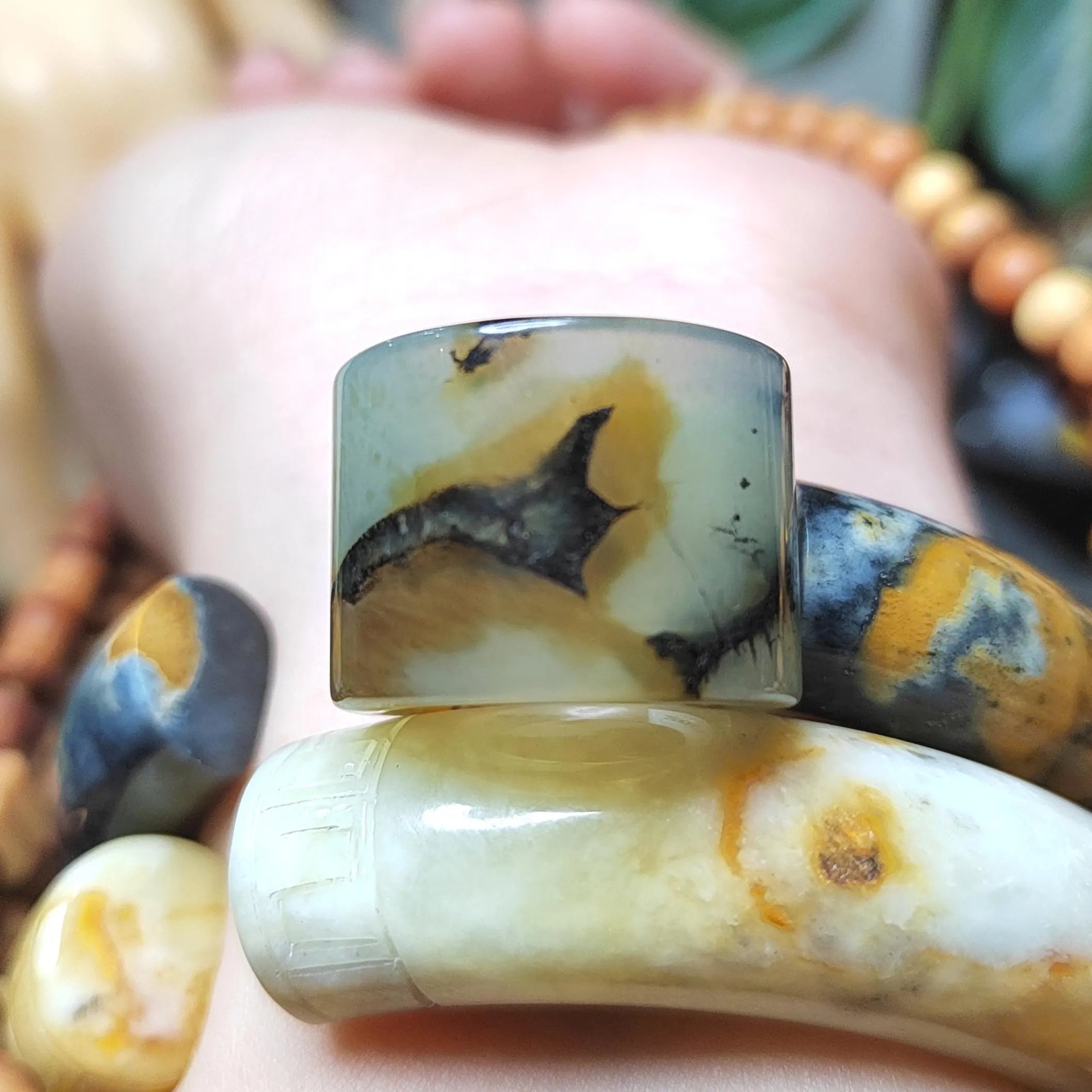 Certified Natural Xiuyan Jade Ring “Celestial Feather Mist” Inner 16.4 mm  (US 6)  SL589 SL Precious