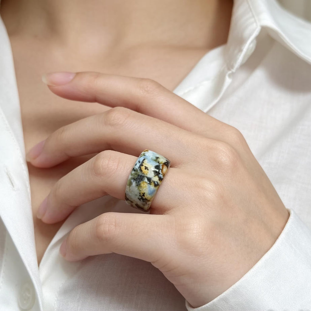 Certified Natural Xiuyan Jade Ring “Earth Blue Elegance” | Inner 16.3 mm (US 6)  SL593 SL Precious