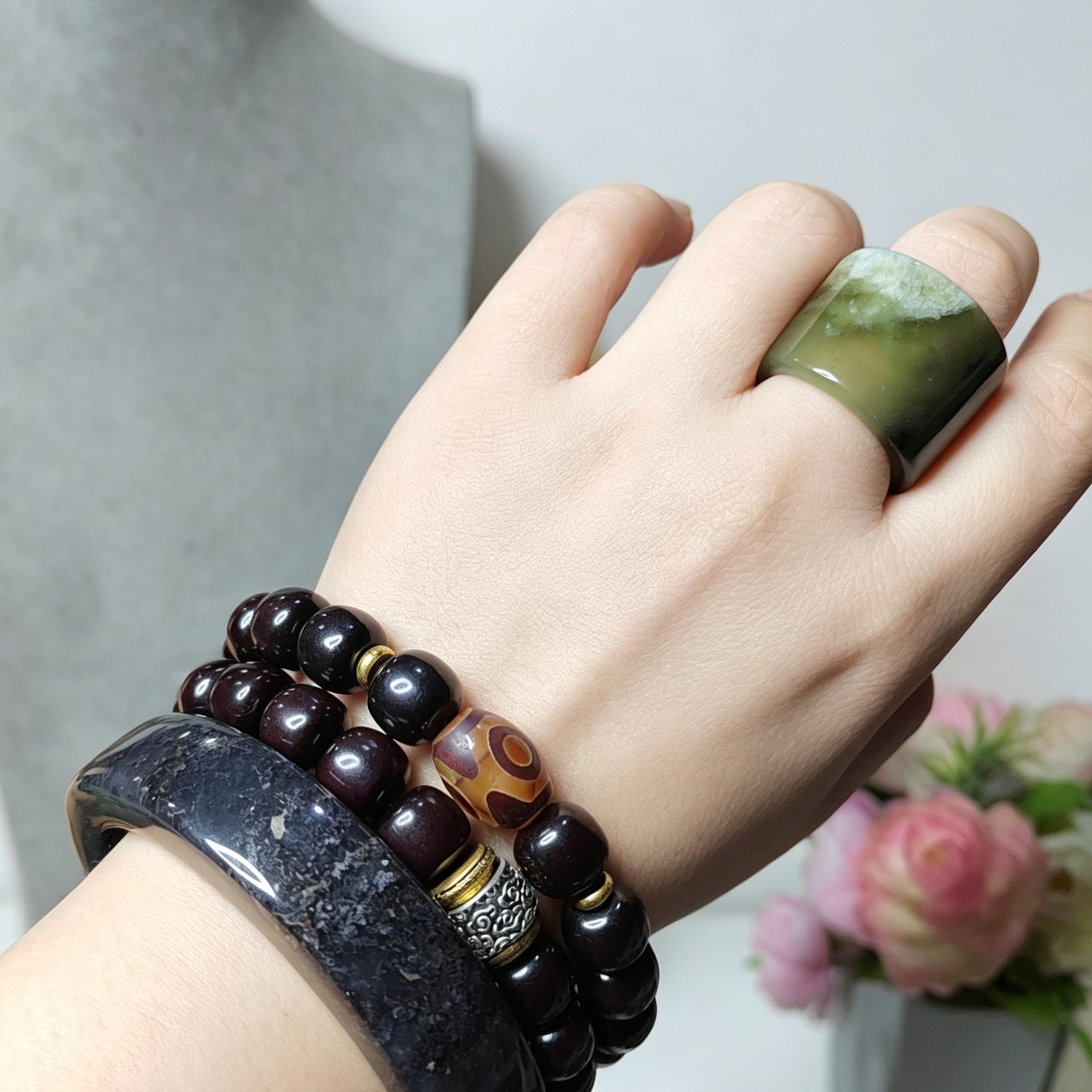 Certified Natural Xiuyan Jade Ring “Emerald Mist Strength” | Inner 18.6 mm  (US 8.75)  SL598 SL Precious