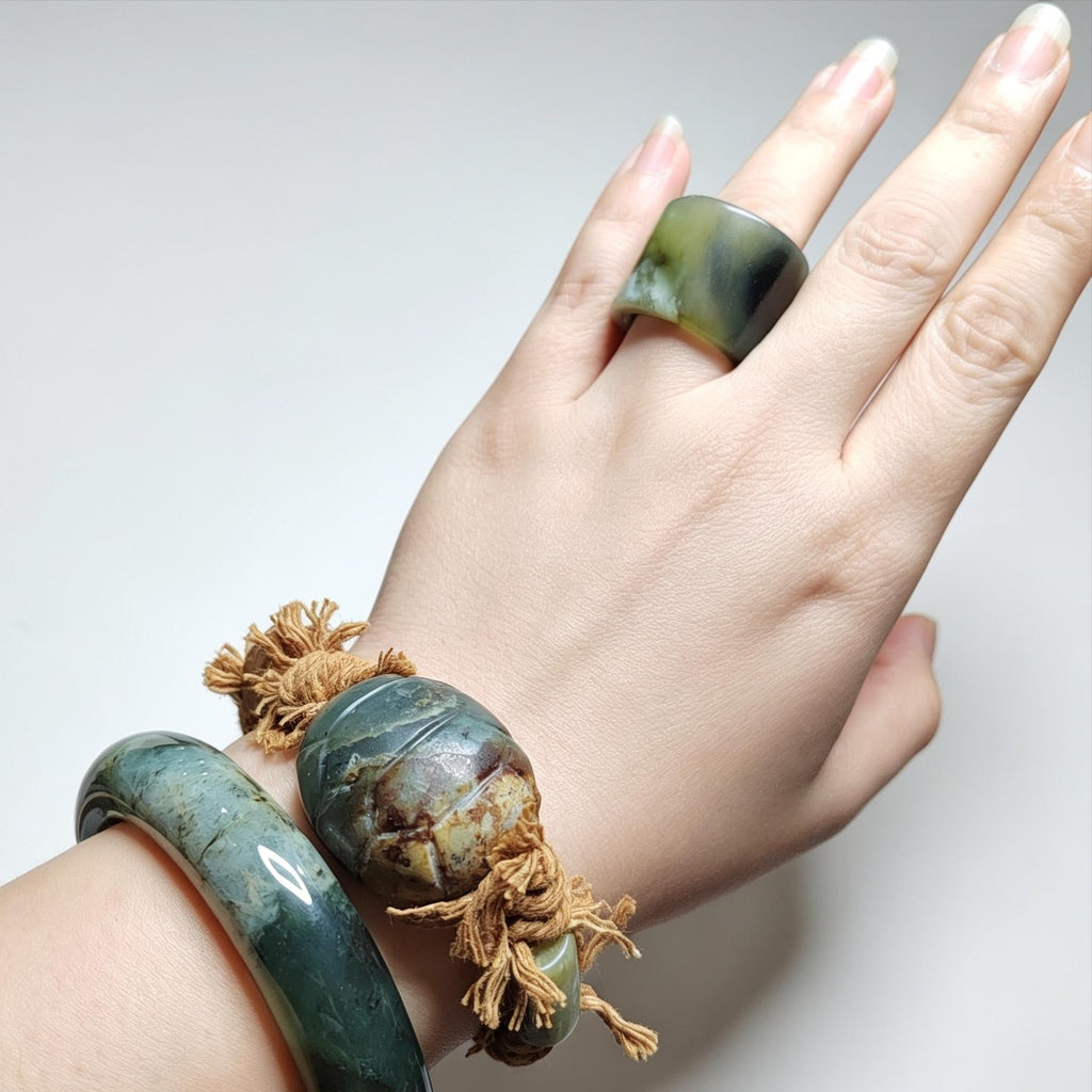 Certified Natural Xiuyan Jade Ring “Emerald Mist Strength” | Inner 18.6 mm  (US 8.75)  SL598 SL Precious