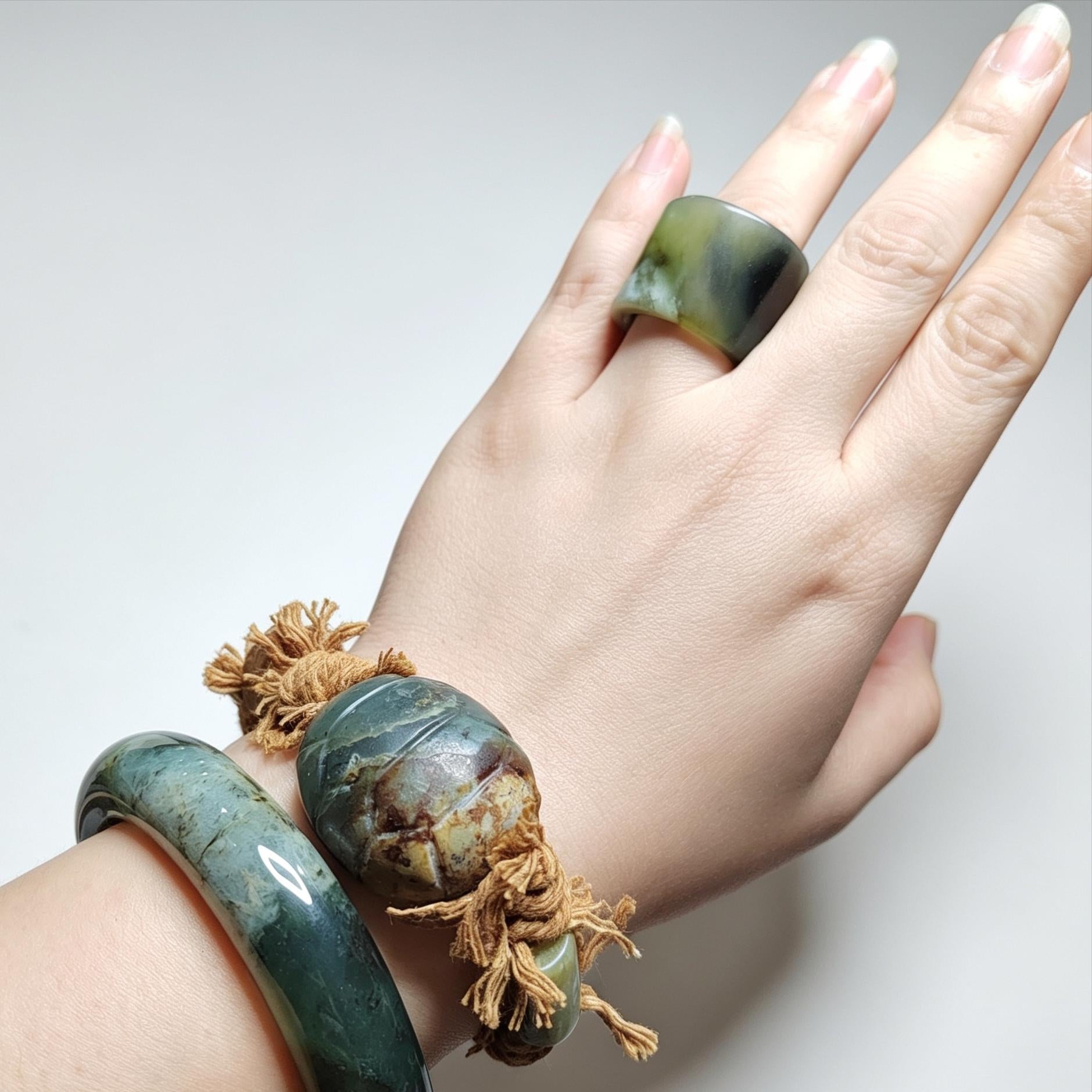 Certified Natural Xiuyan Jade Ring “Emerald Mist Strength” | Inner 18.6 mm  (US 8.75)  SL598 SL Precious