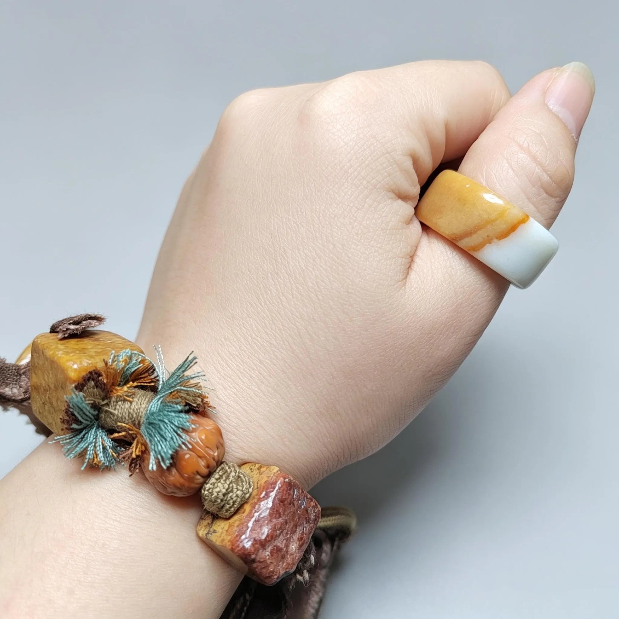 Certified Natural Xiuyan Jade Ring “Amber Cloud Serenity” | Inner 19.1 mm  (US 9)  SL595 SL Precious