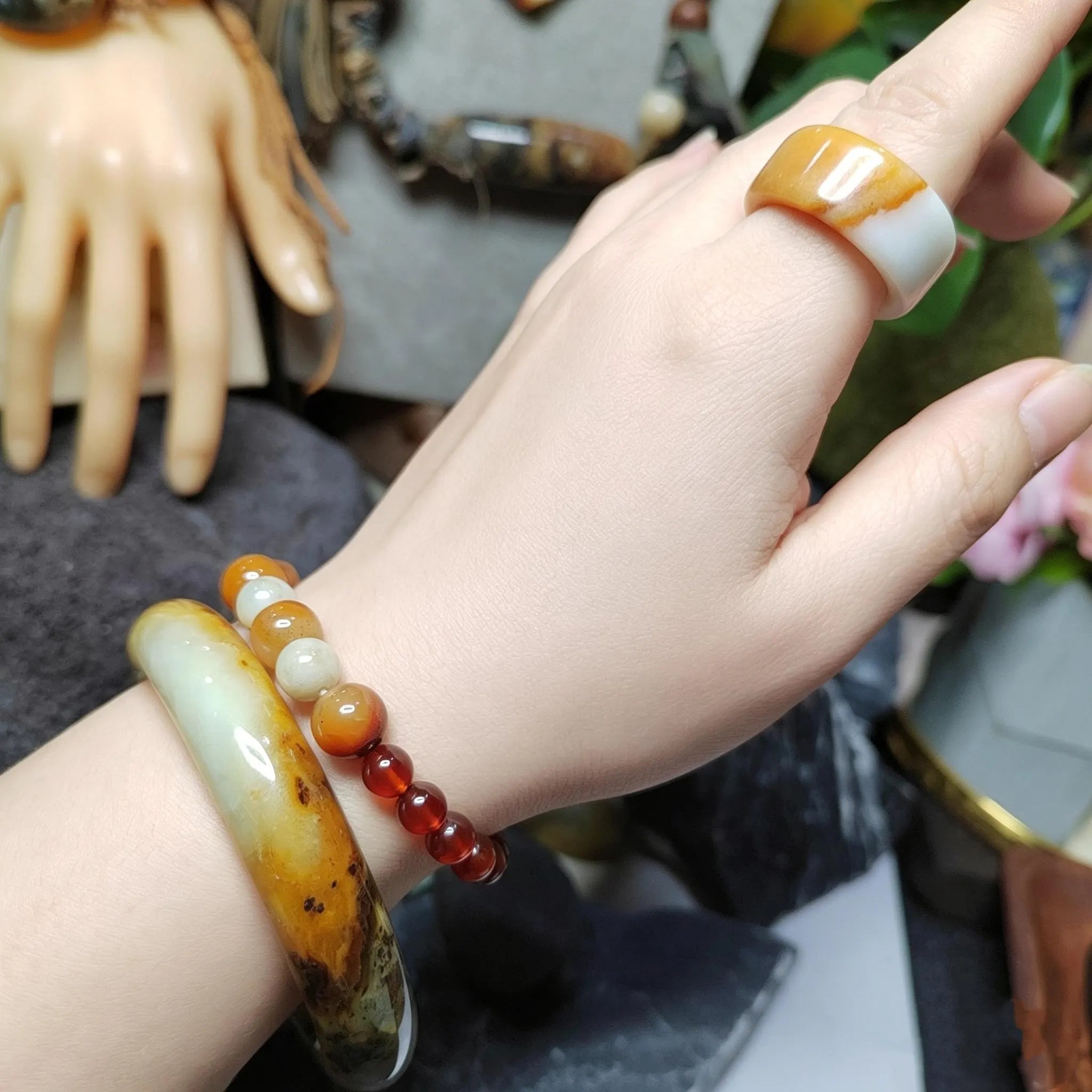 Certified Natural Xiuyan Jade Ring “Amber Cloud Serenity” | Inner 19.1 mm  (US 9)  SL595 SL Precious