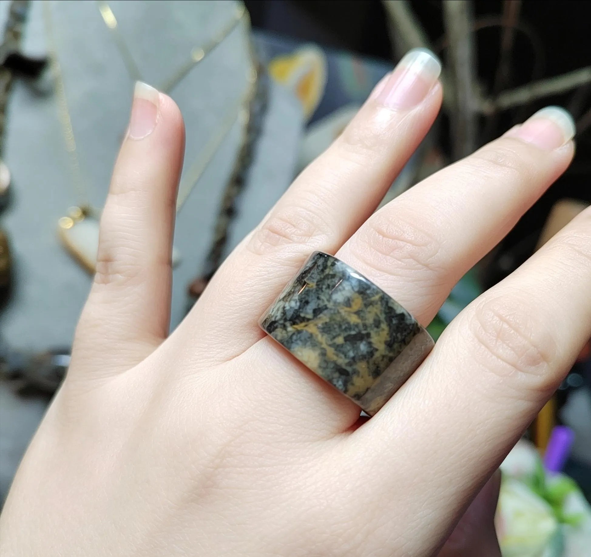 Certified Natural Xiuyan Jade Ring “Vintage Earth Elegance” | Inner 18.4 mm (US 8.5) SL584 SL Precious