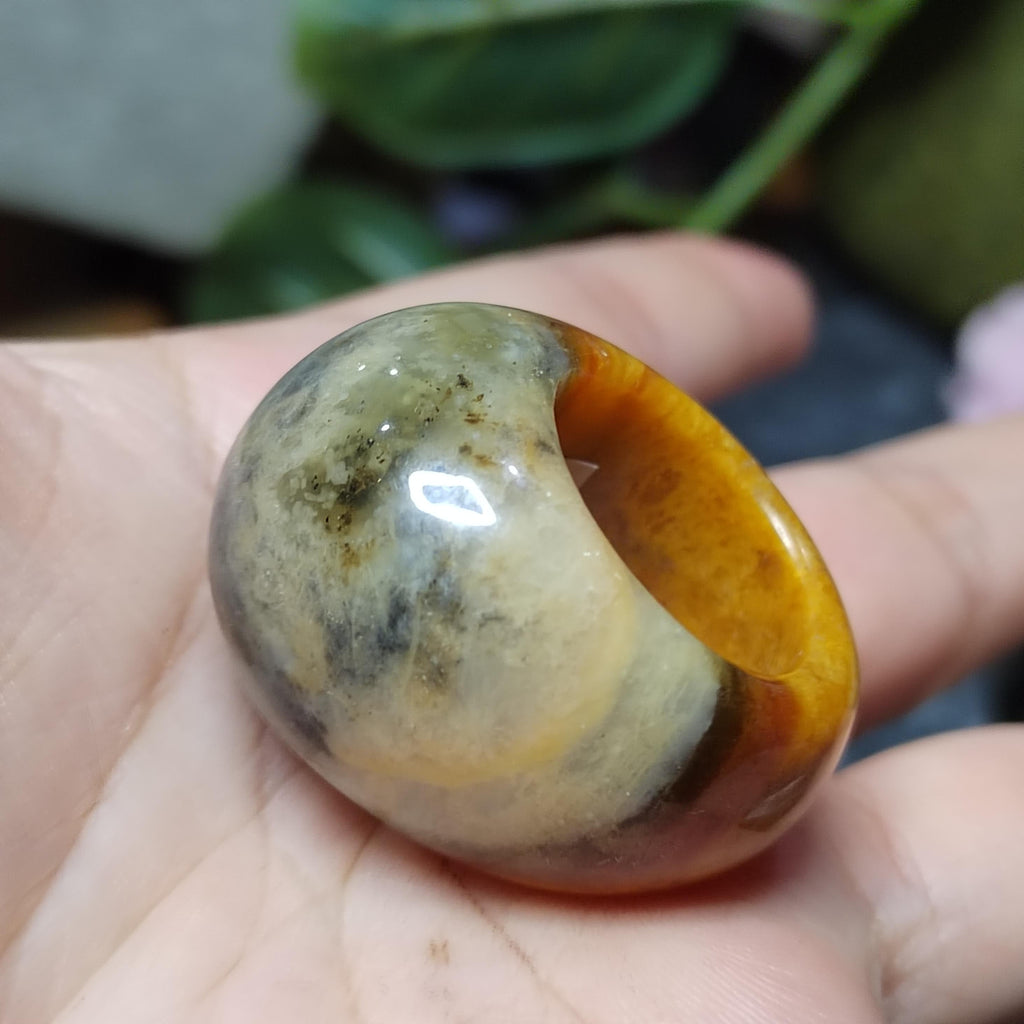 Certified Natural Xiuyan Jade Ring “Swad Head Serenity"Inner 17.5 mm (US 7.5)  SL585 SL Precious
