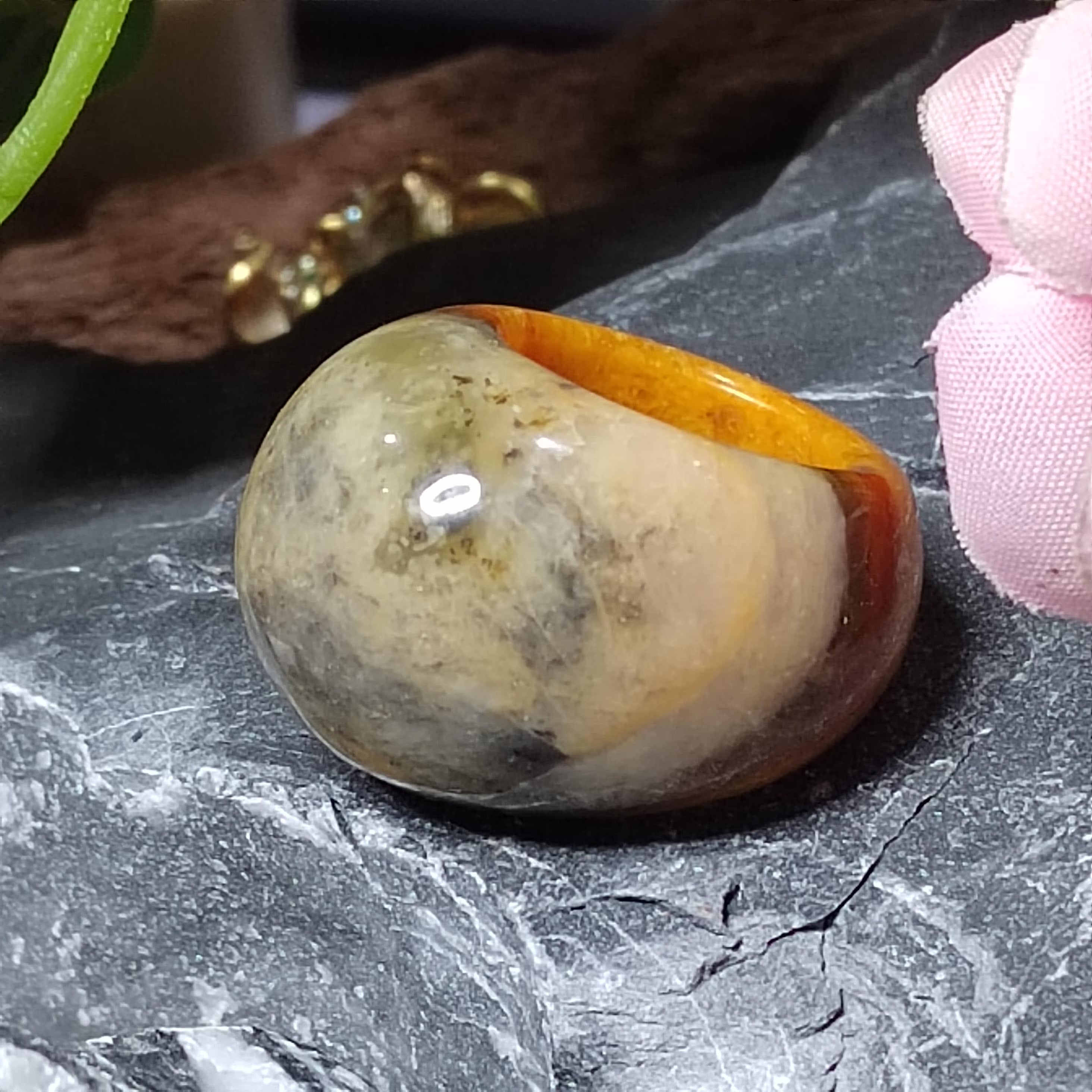 Certified Natural Xiuyan Jade Ring “Swad Head Serenity"Inner 17.5 mm (US 7.5)  SL585 SL Precious
