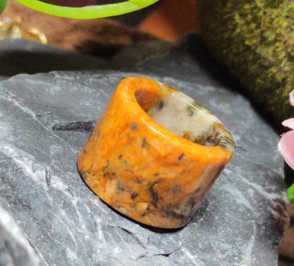 Certified Natural Xiuyan Jade Ring “Amber Stone Serenity” | Inner 18.1 mm (US 8) SL587 SL Precious
