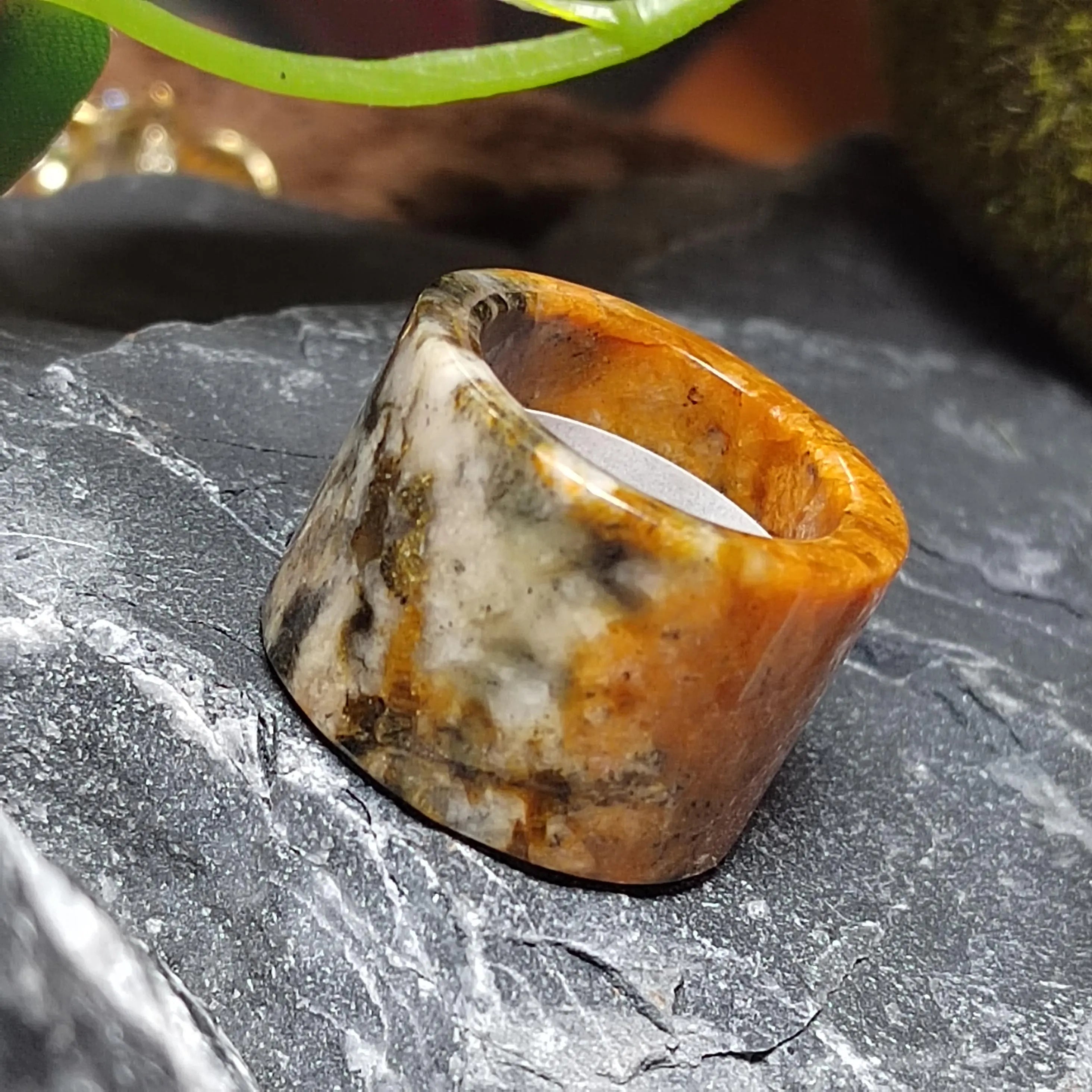 Certified Natural Xiuyan Jade Ring “Amber Stone Serenity” | Inner 18.1 mm (US 8) SL587 SL Precious